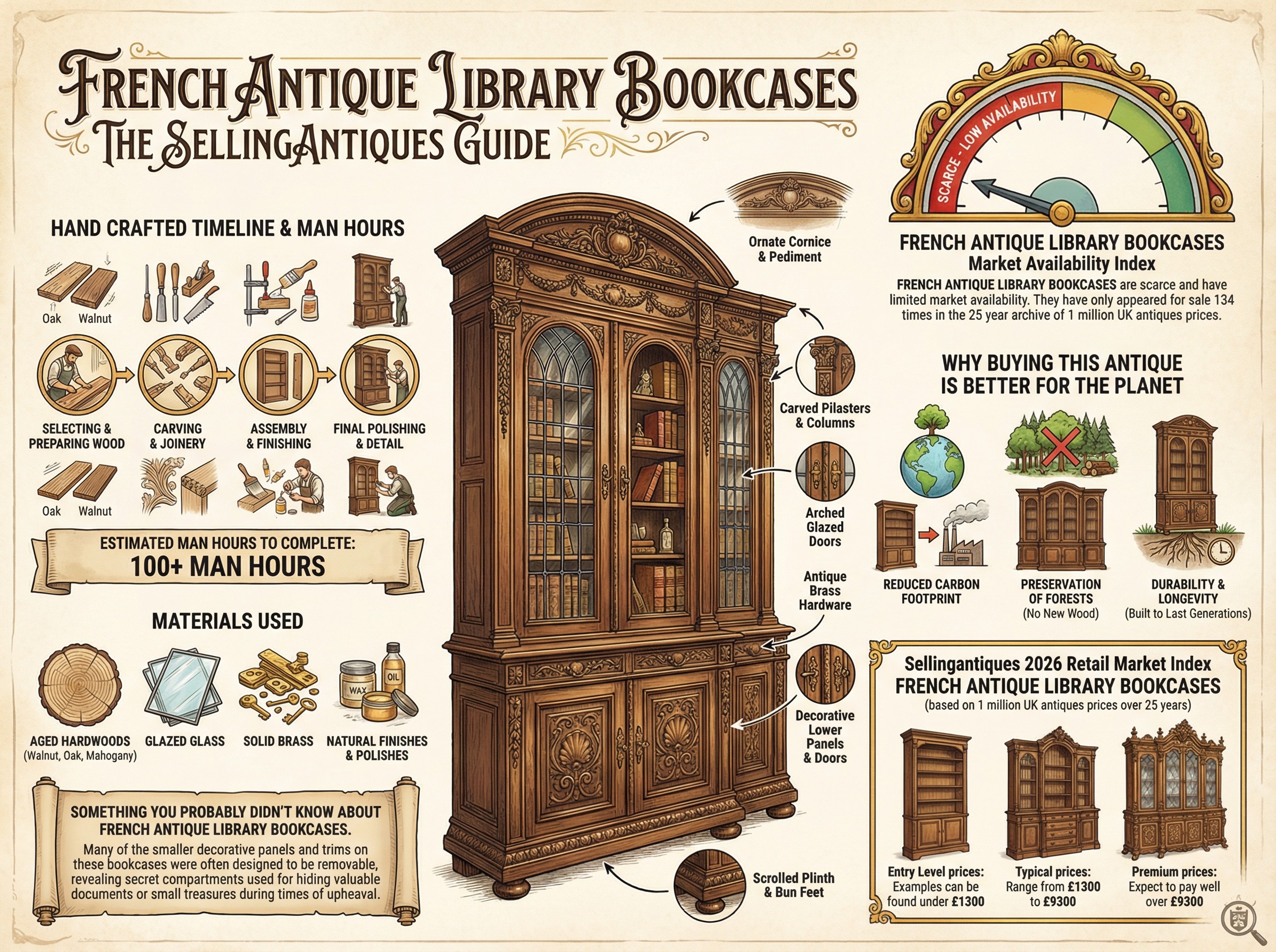 French Antique Library Bookcases Guide Infographic