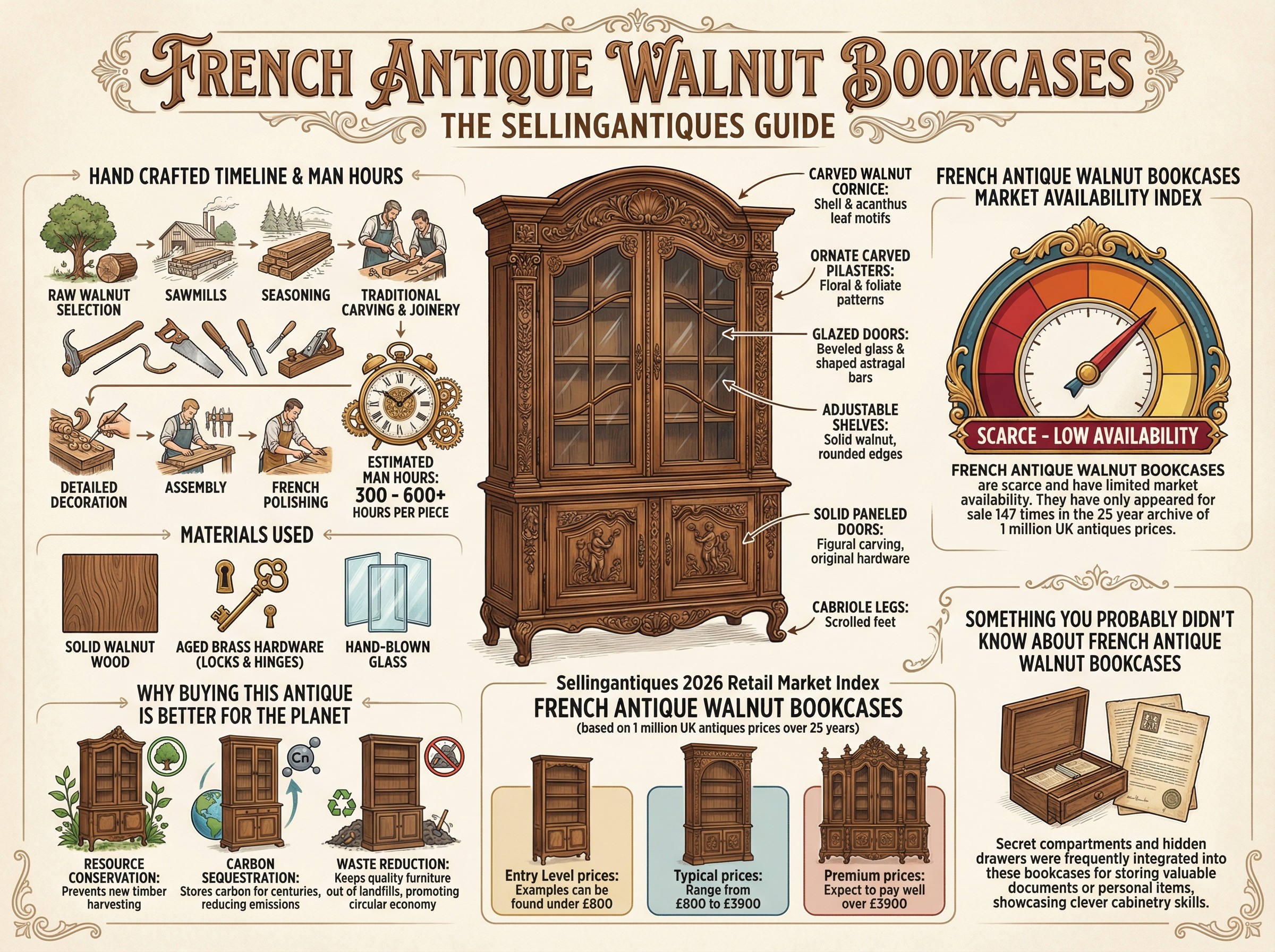 French Antique Walnut Bookcases Guide Infographic