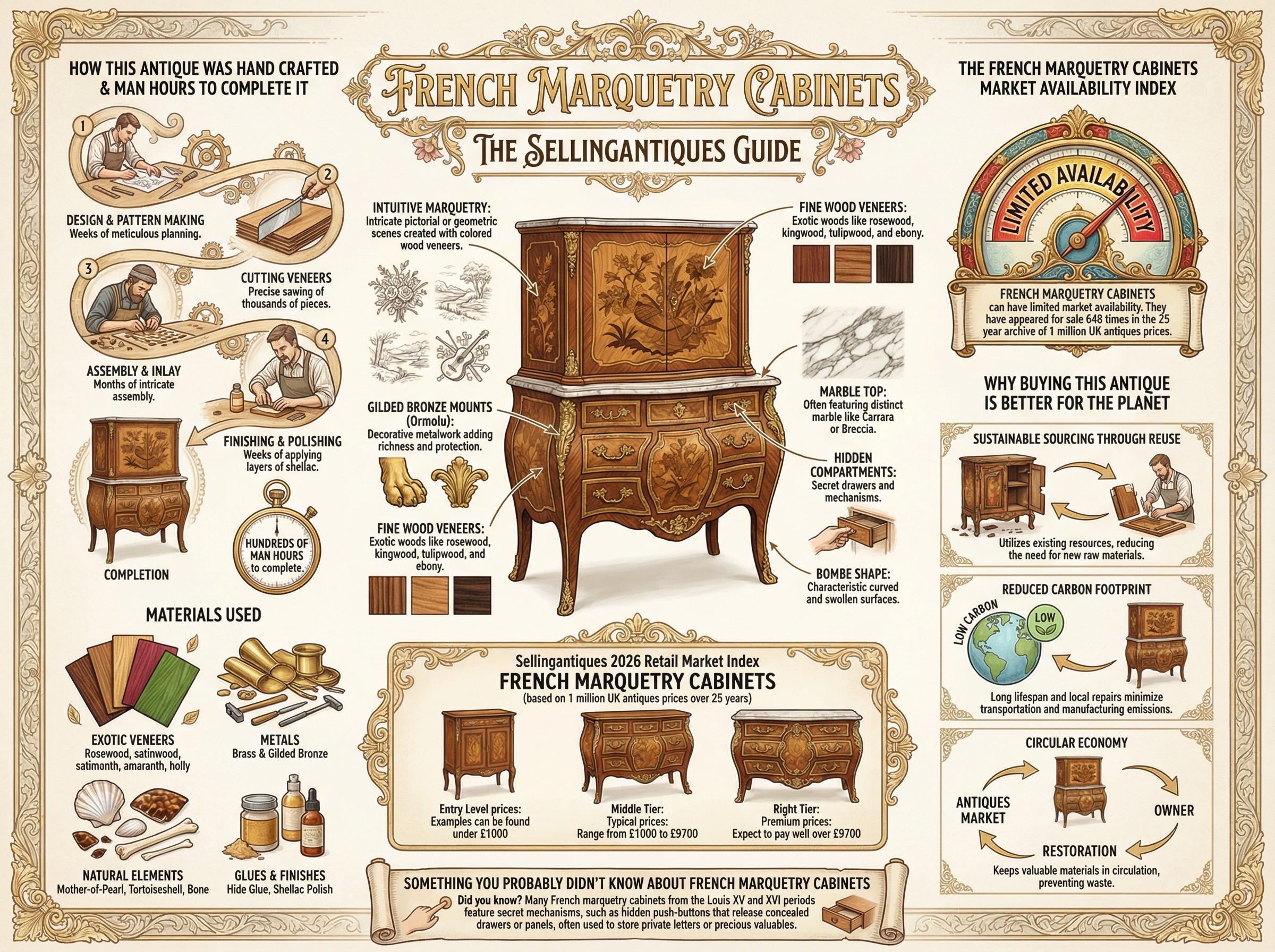 French Marquetry Cabinets Guide Infographic