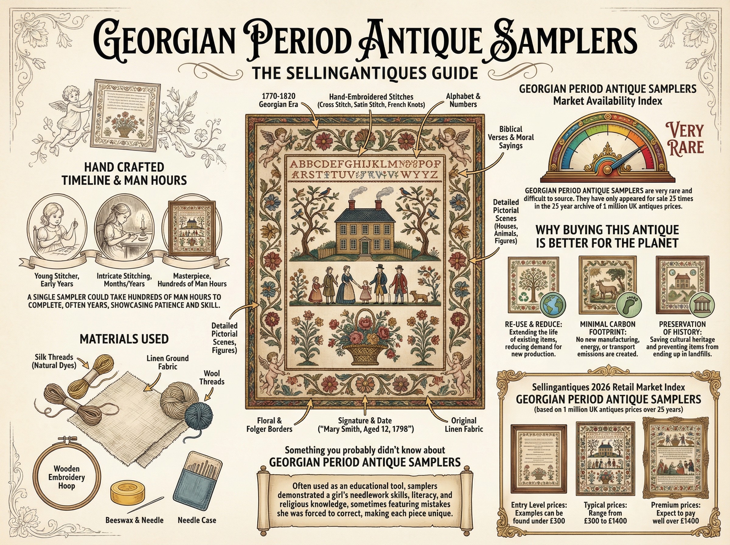 Georgian Period Antique Samplers Guide Infographic