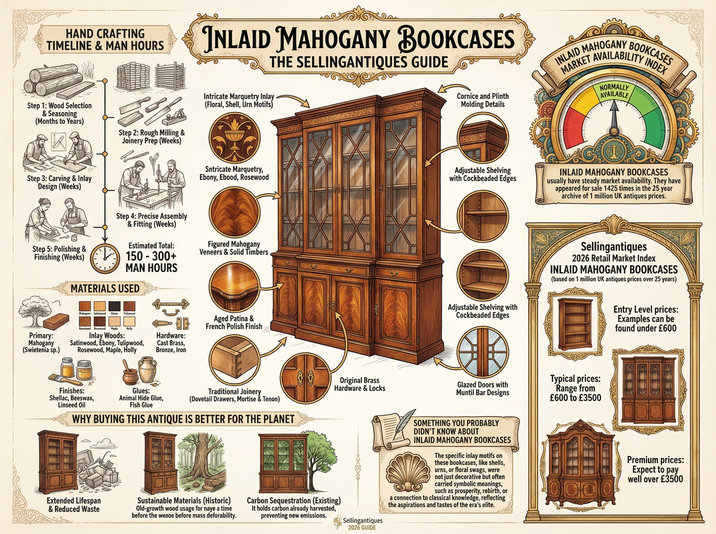 Inlaid Mahogany Bookcases Guide Infographic