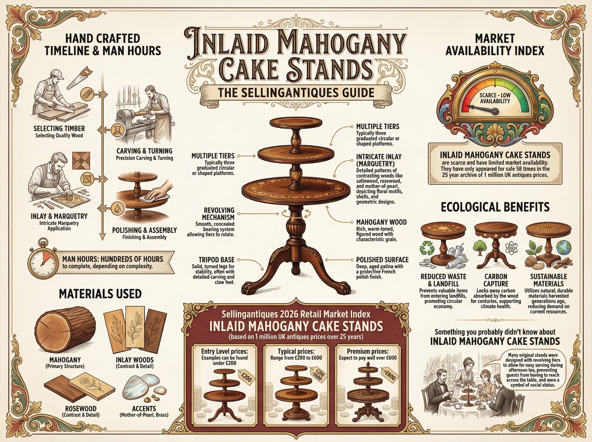 Inlaid Mahogany Cake Stands Guide Infographic