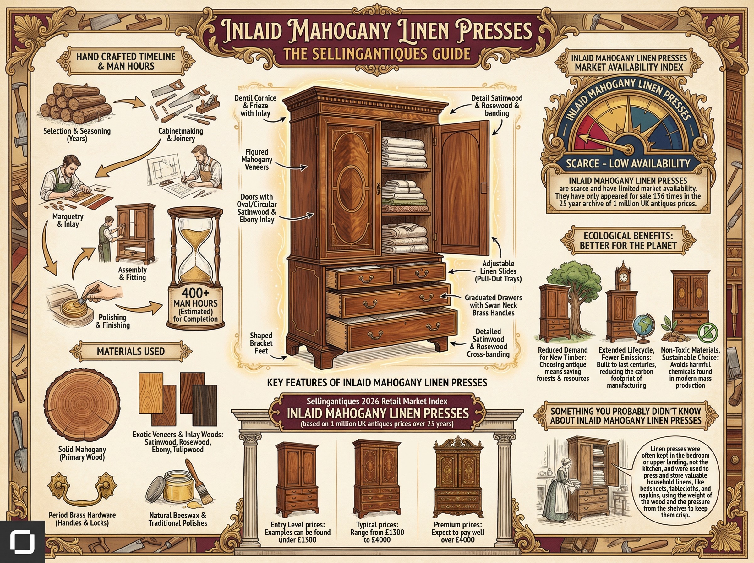 Inlaid Mahogany Linen Presses Guide Infographic