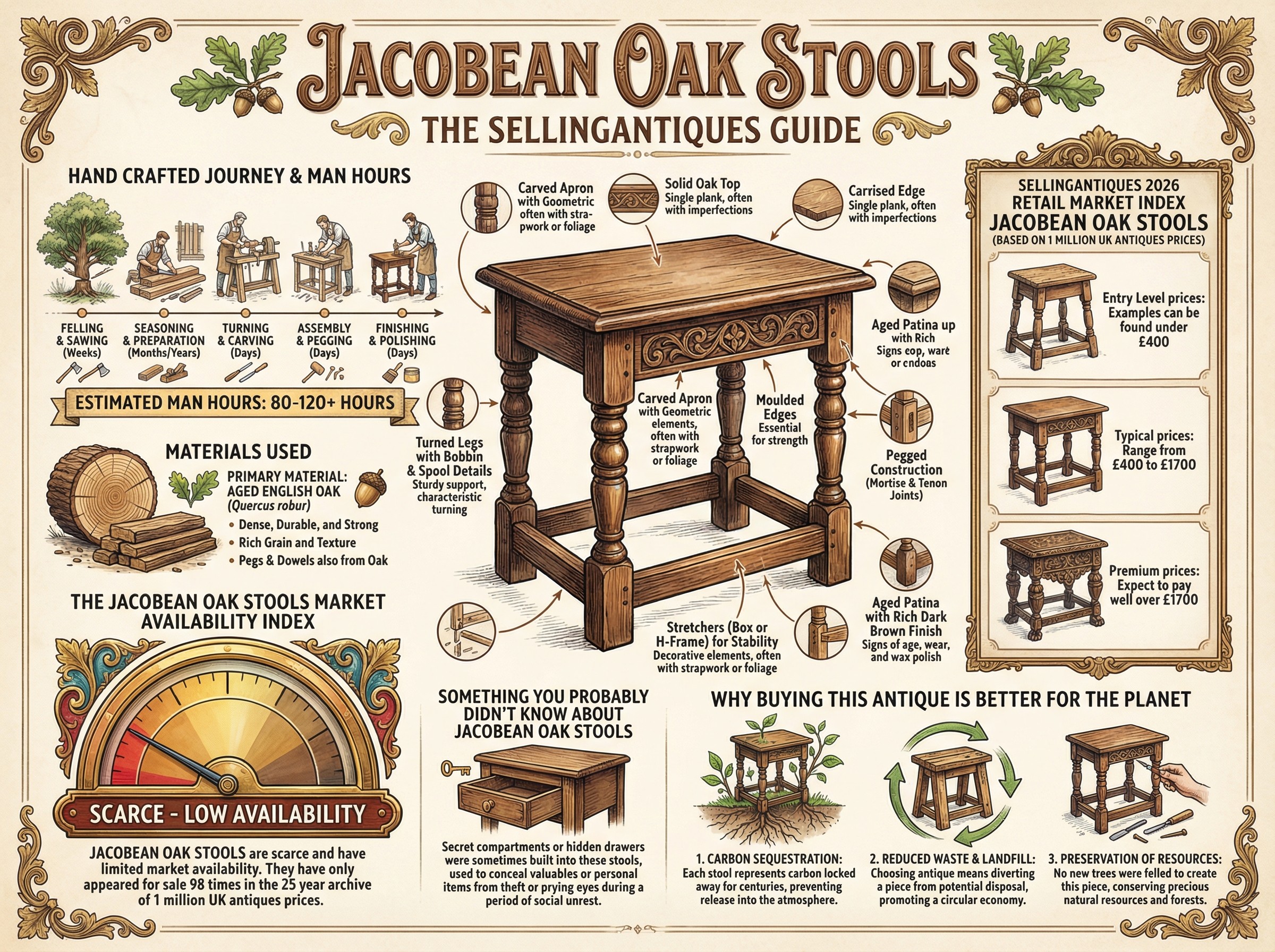 Jacobean Oak Stools Guide Infographic