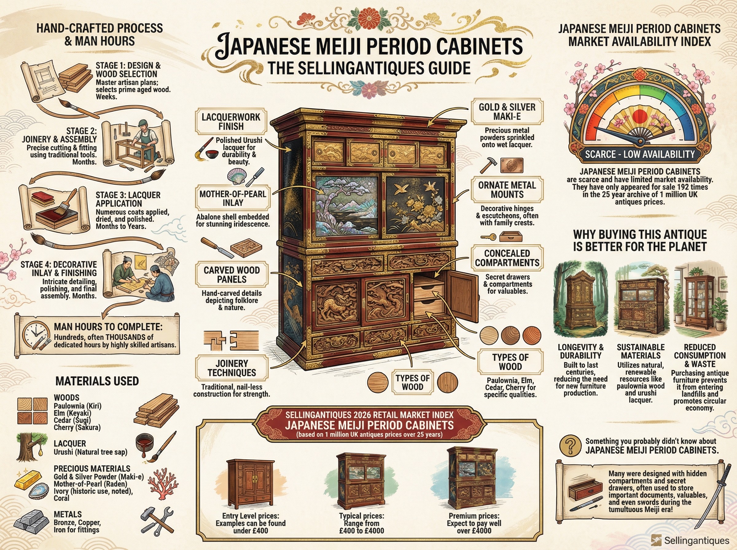 Japanese Meiji Period Cabinets Guide Infographic