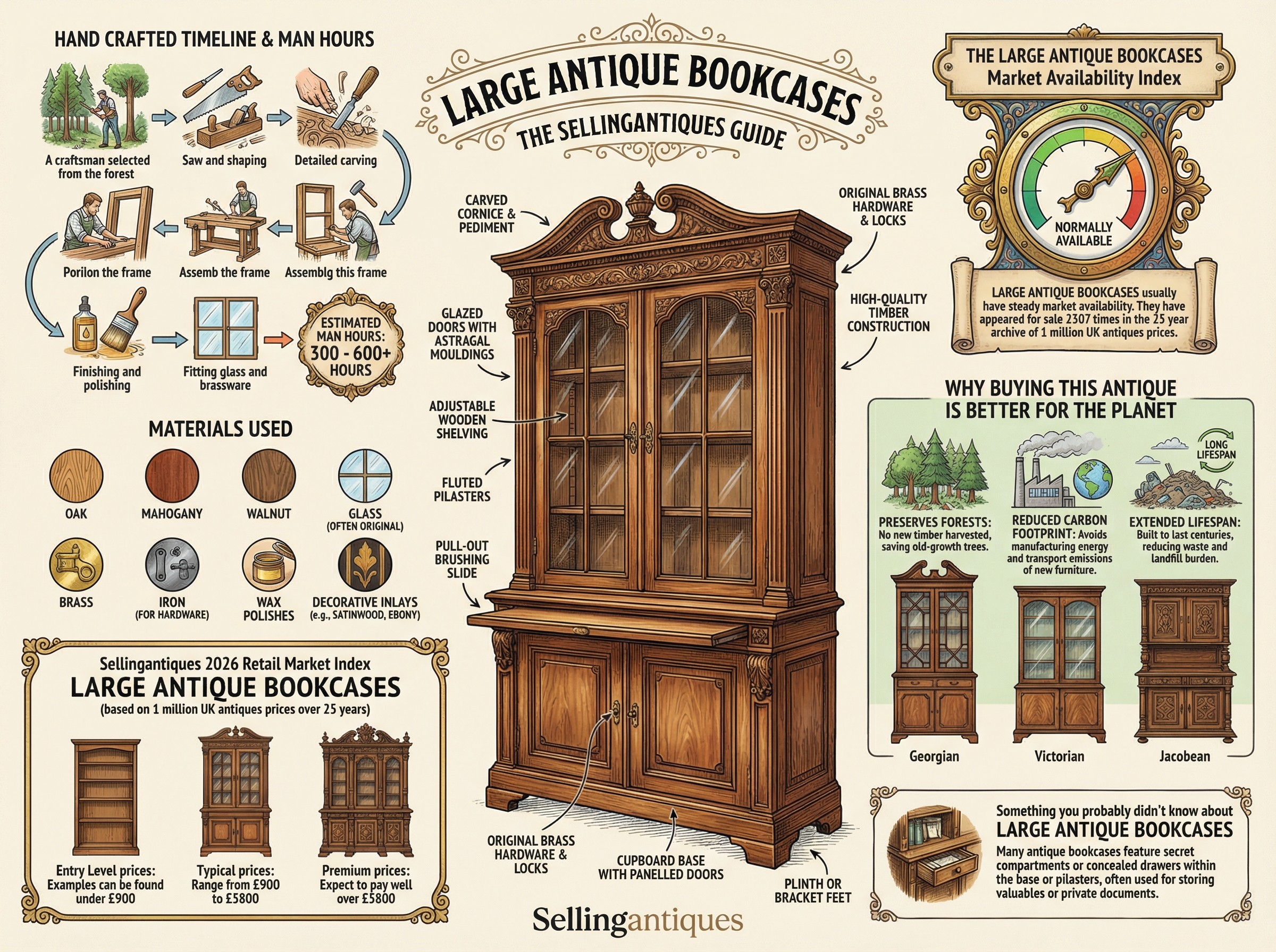 Large Antique Bookcases Guide Infographic