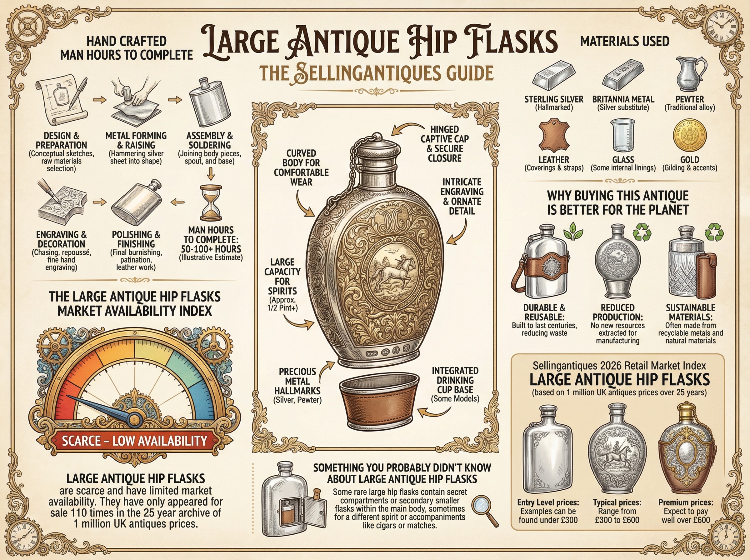 Large Antique Hip Flasks Guide Infographic