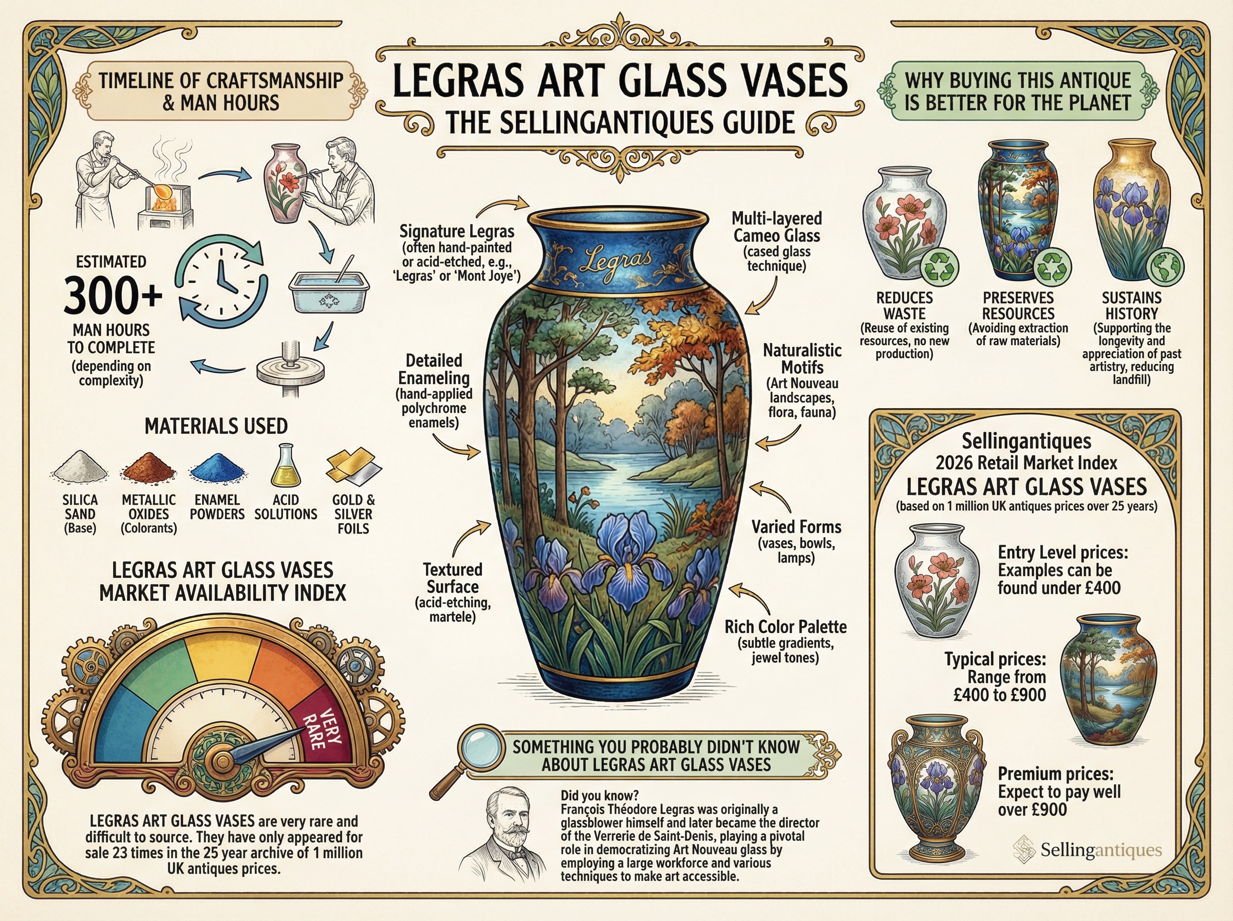 Legras Art Glass Vases Guide Infographic