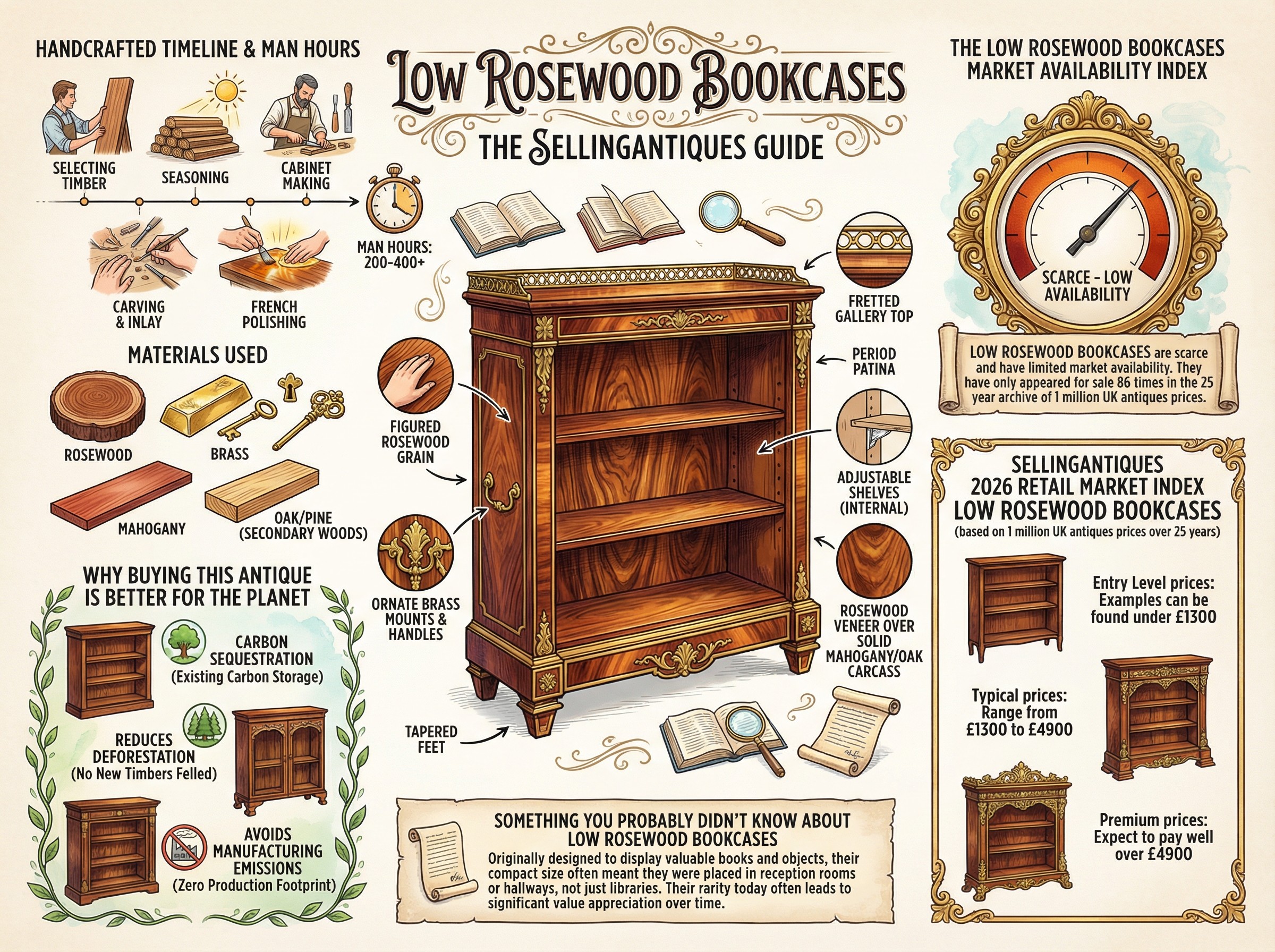 Low Rosewood Bookcases Guide Infographic