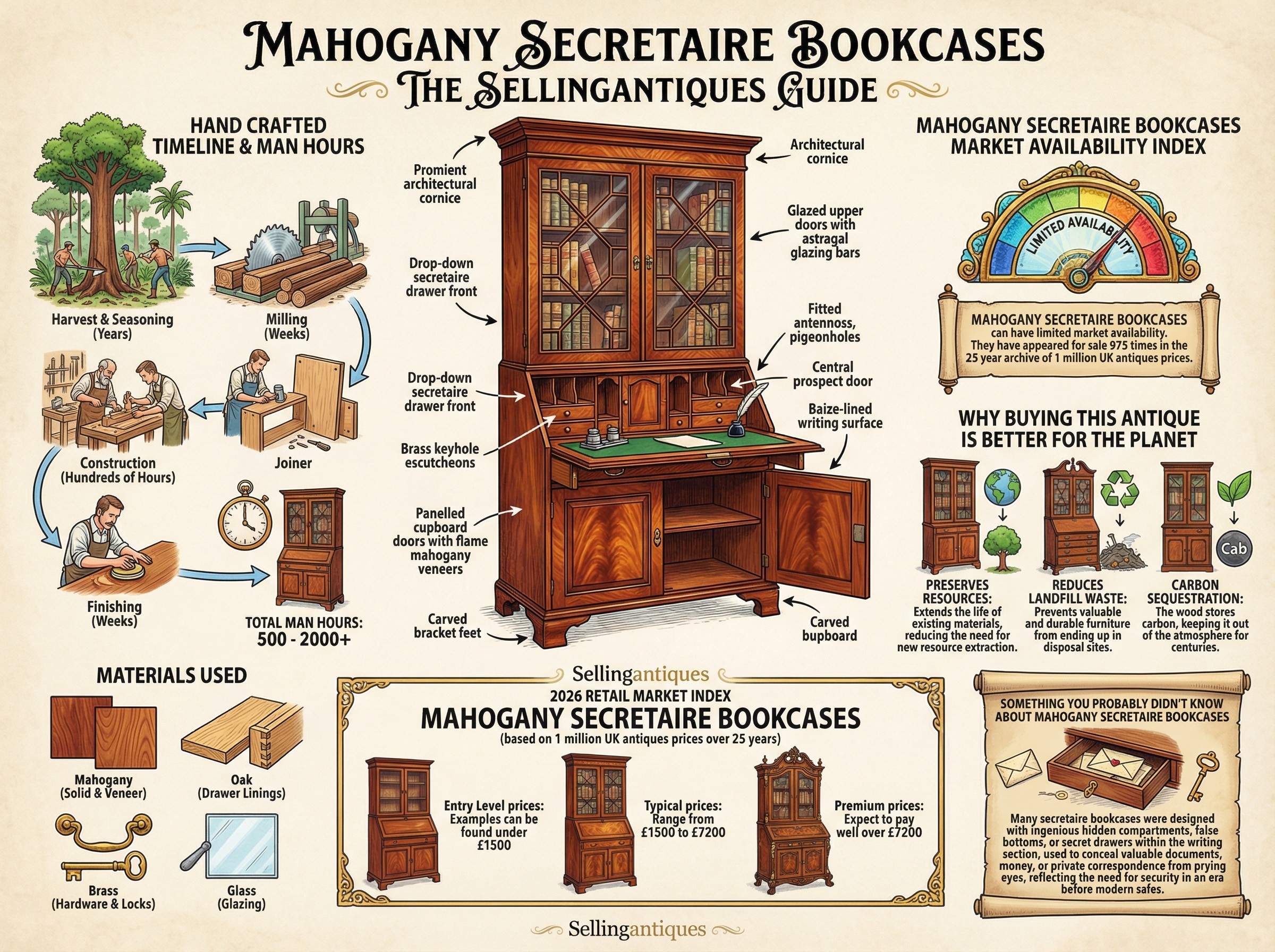 Mahogany Secretaire Bookcases Guide Infographic