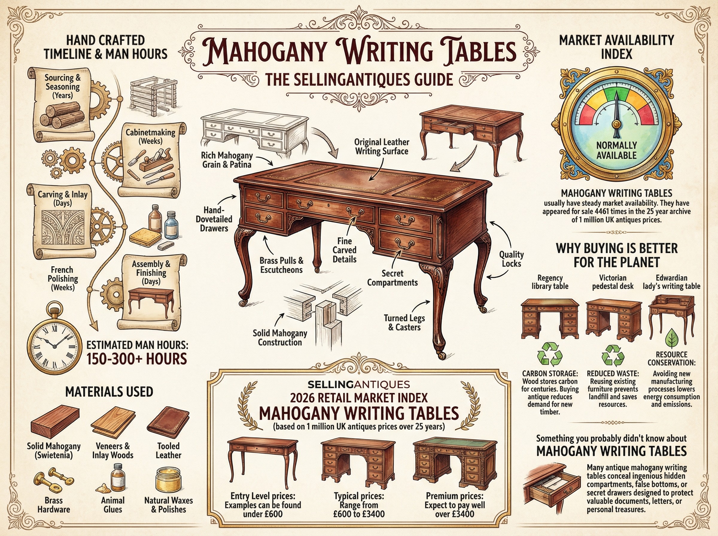 Mahogany Writing Tables Guide Infographic