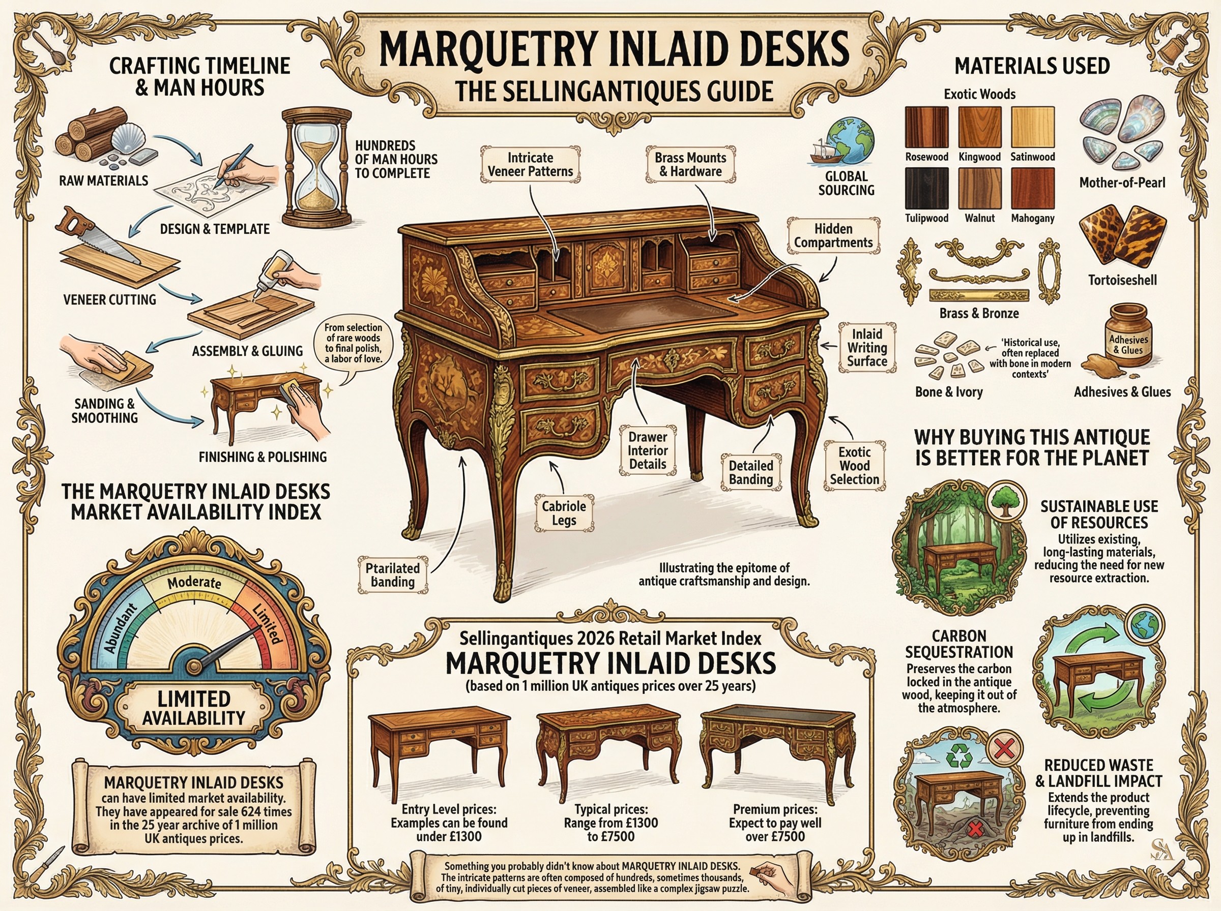 Marquetry Inlaid Desks Guide Infographic