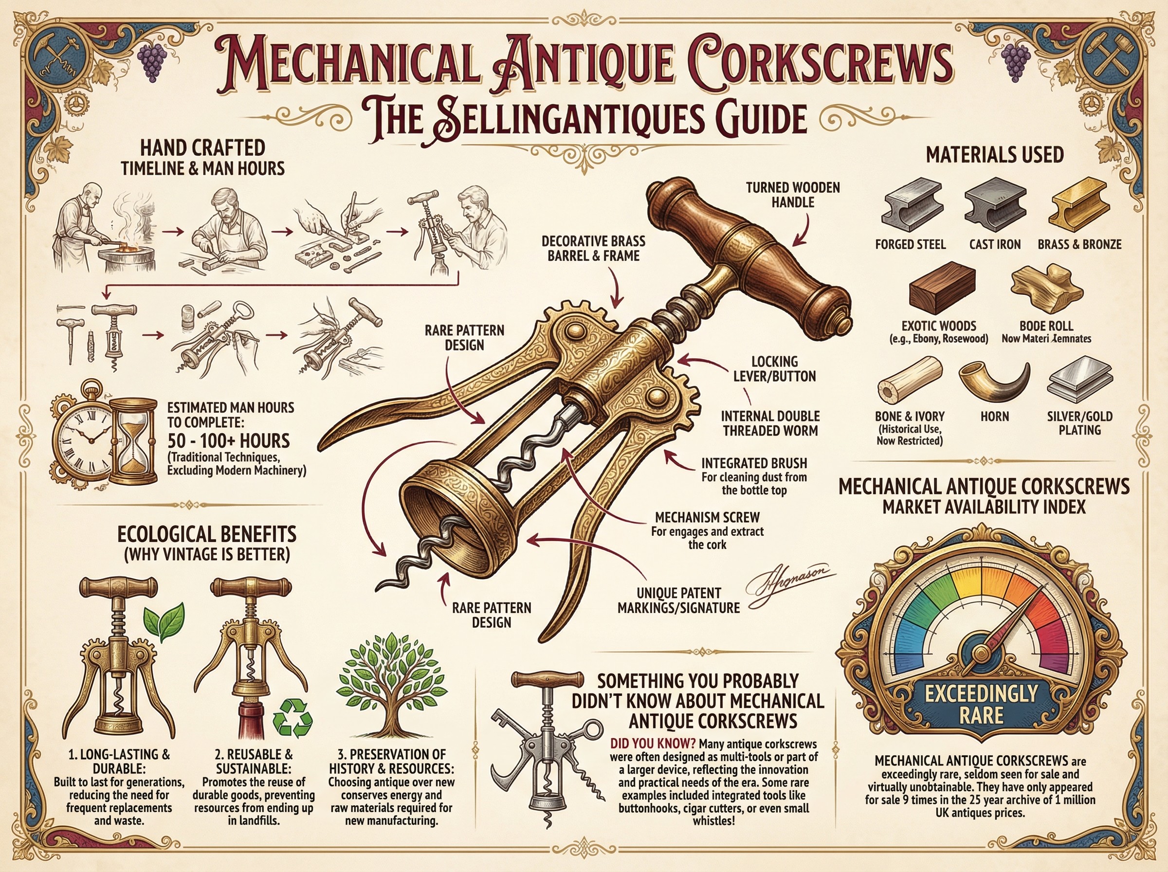 Mechanical Antique Corkscrews Guide Infographic