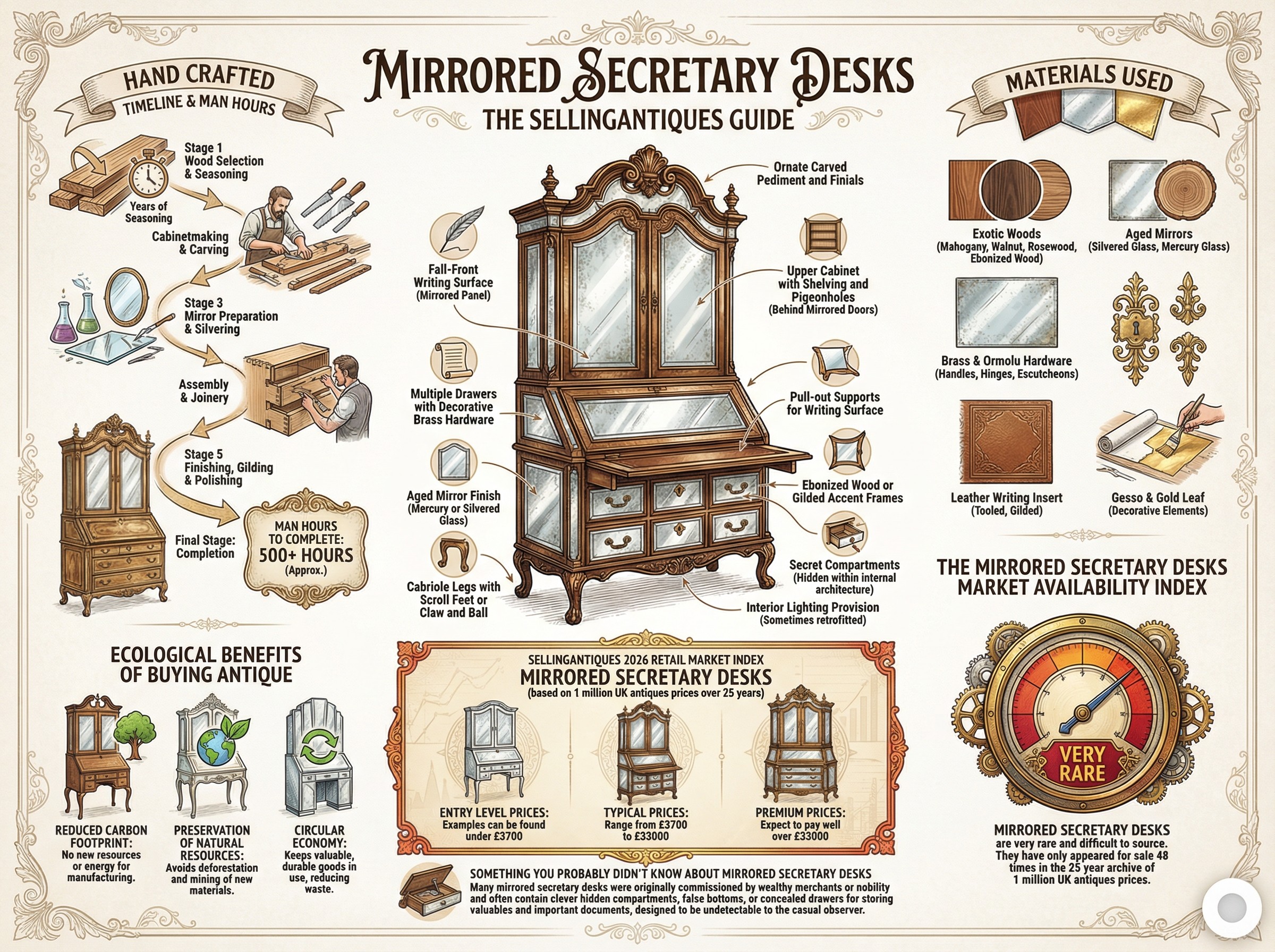 Mirrored Secretary Desks Guide Infographic