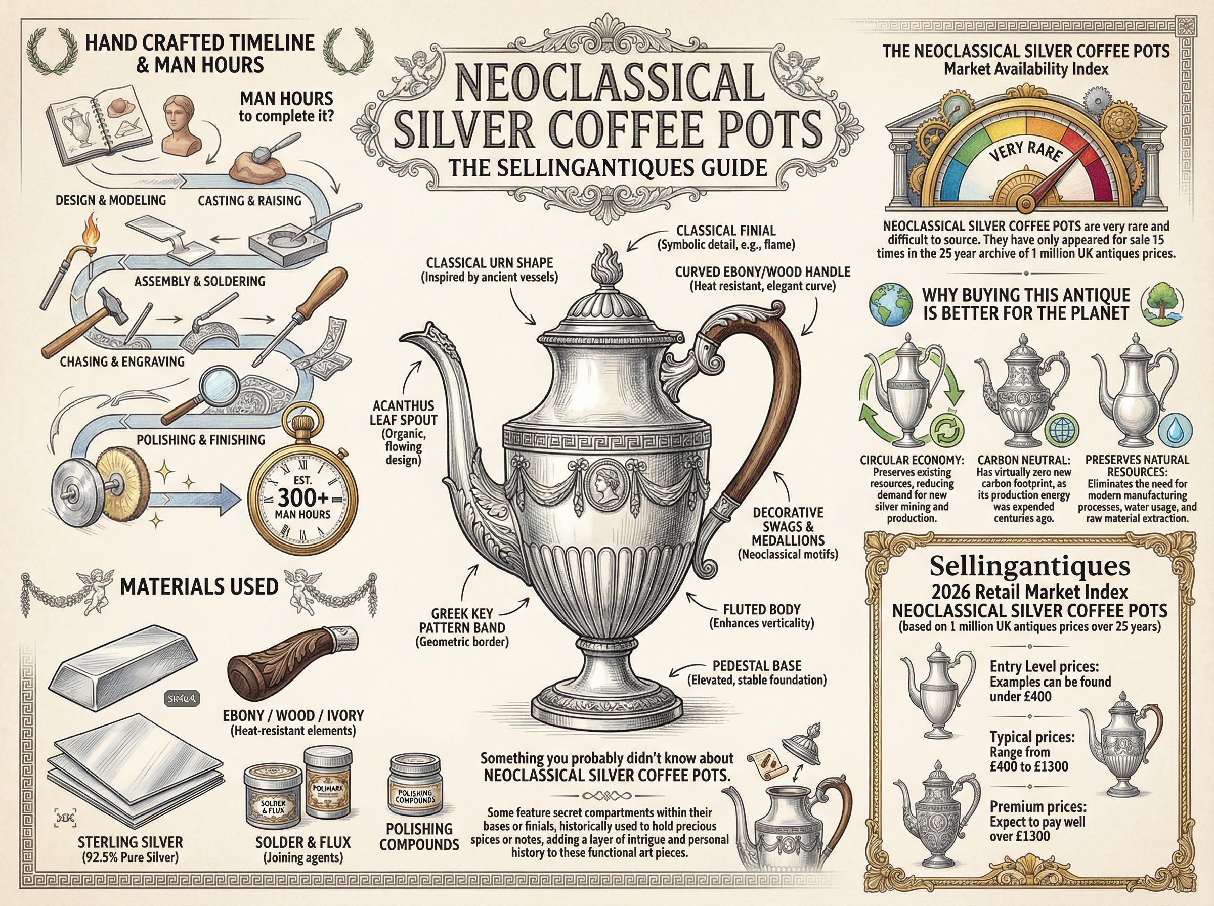 Neoclassical Silver Coffee Pots Guide Infographic