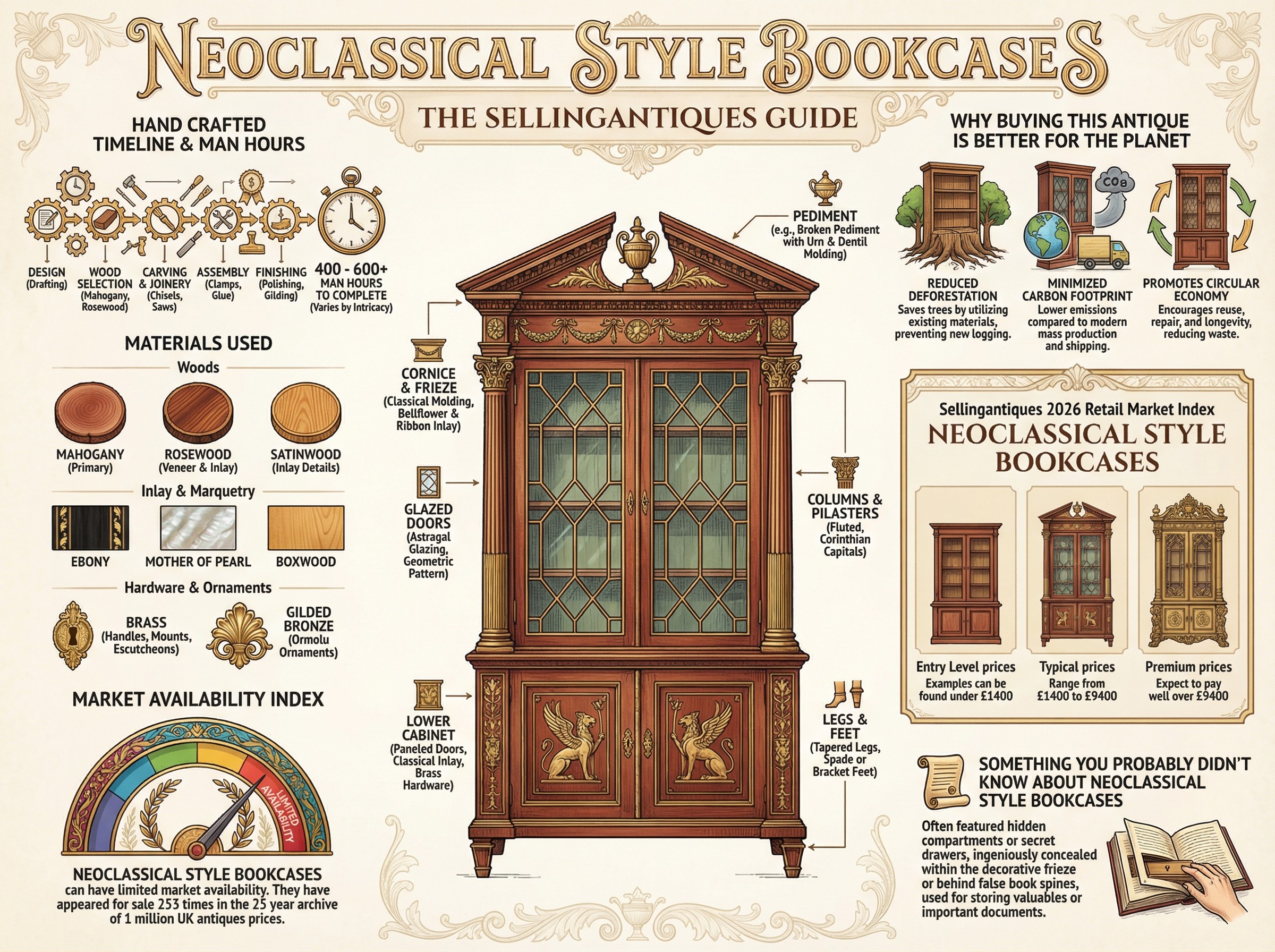 Neoclassical Style Bookcases Guide Infographic