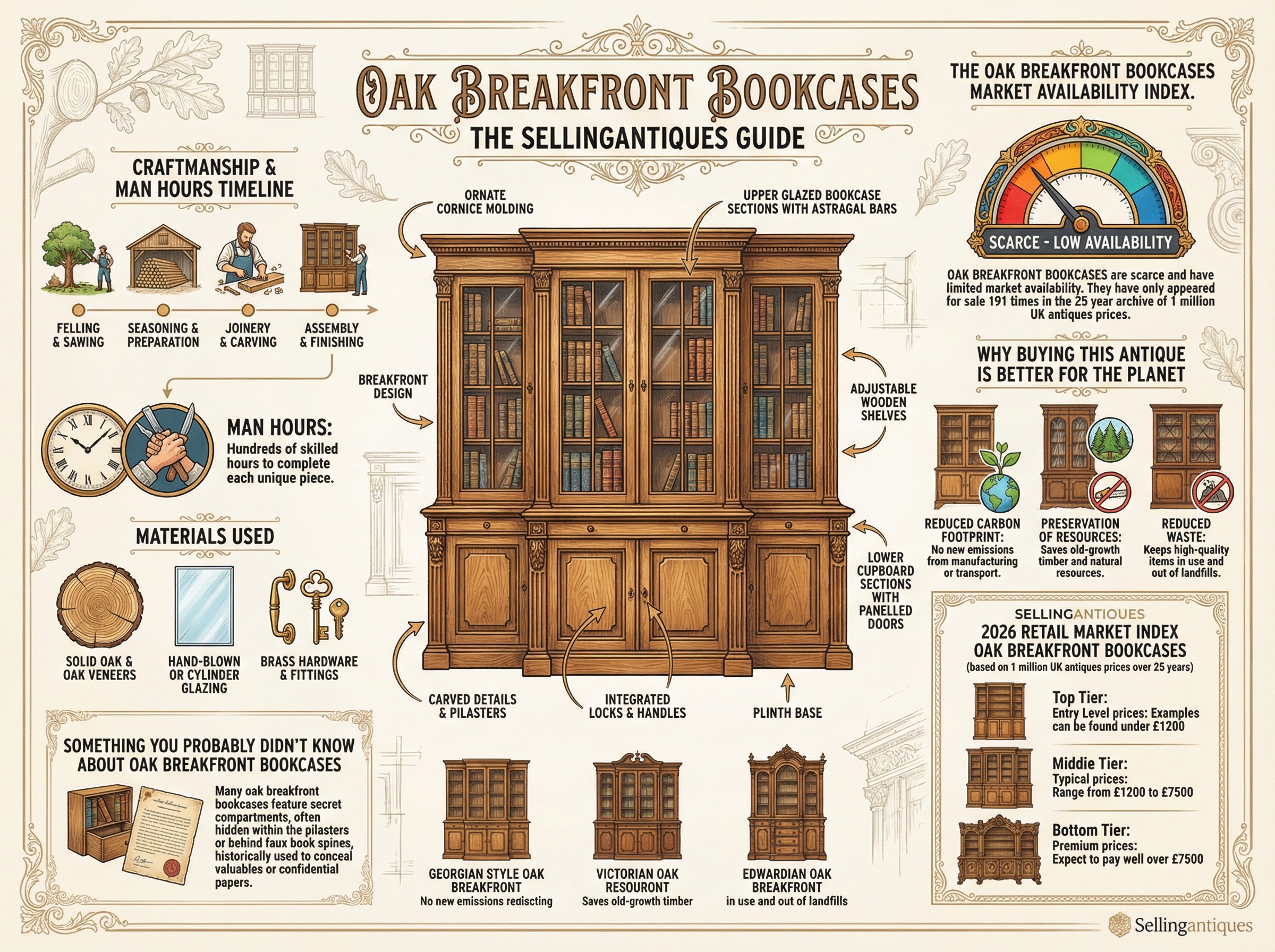 Oak Breakfront Bookcases Guide Infographic