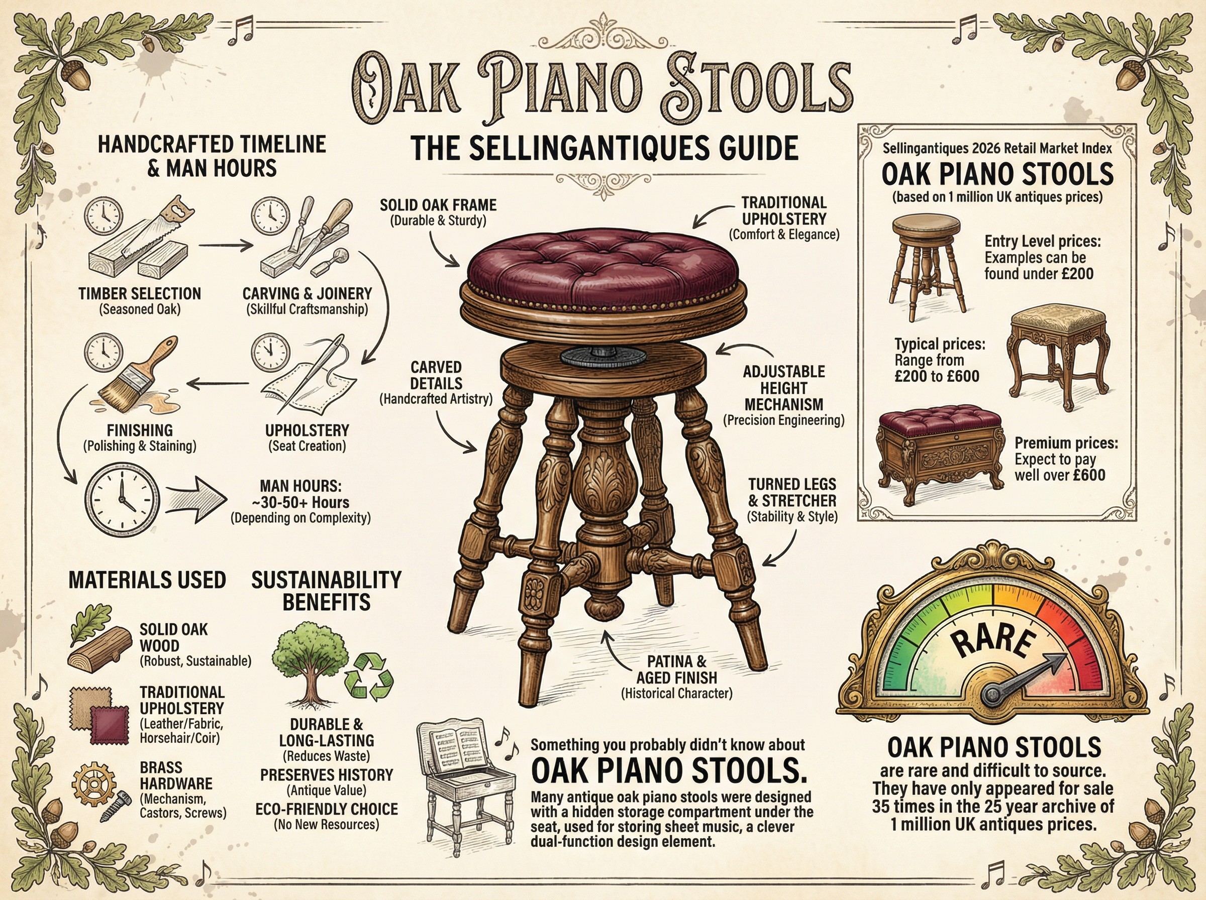 Oak Piano Stools Guide Infographic