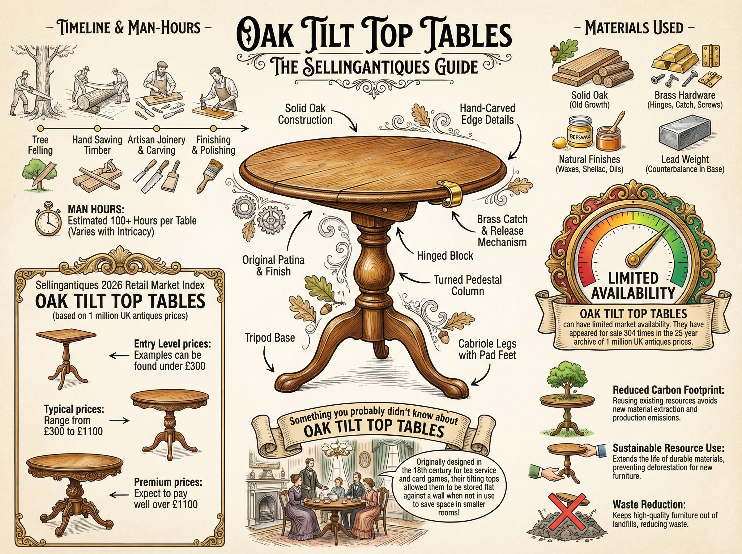 Oak Tilt Top Tables Guide Infographic