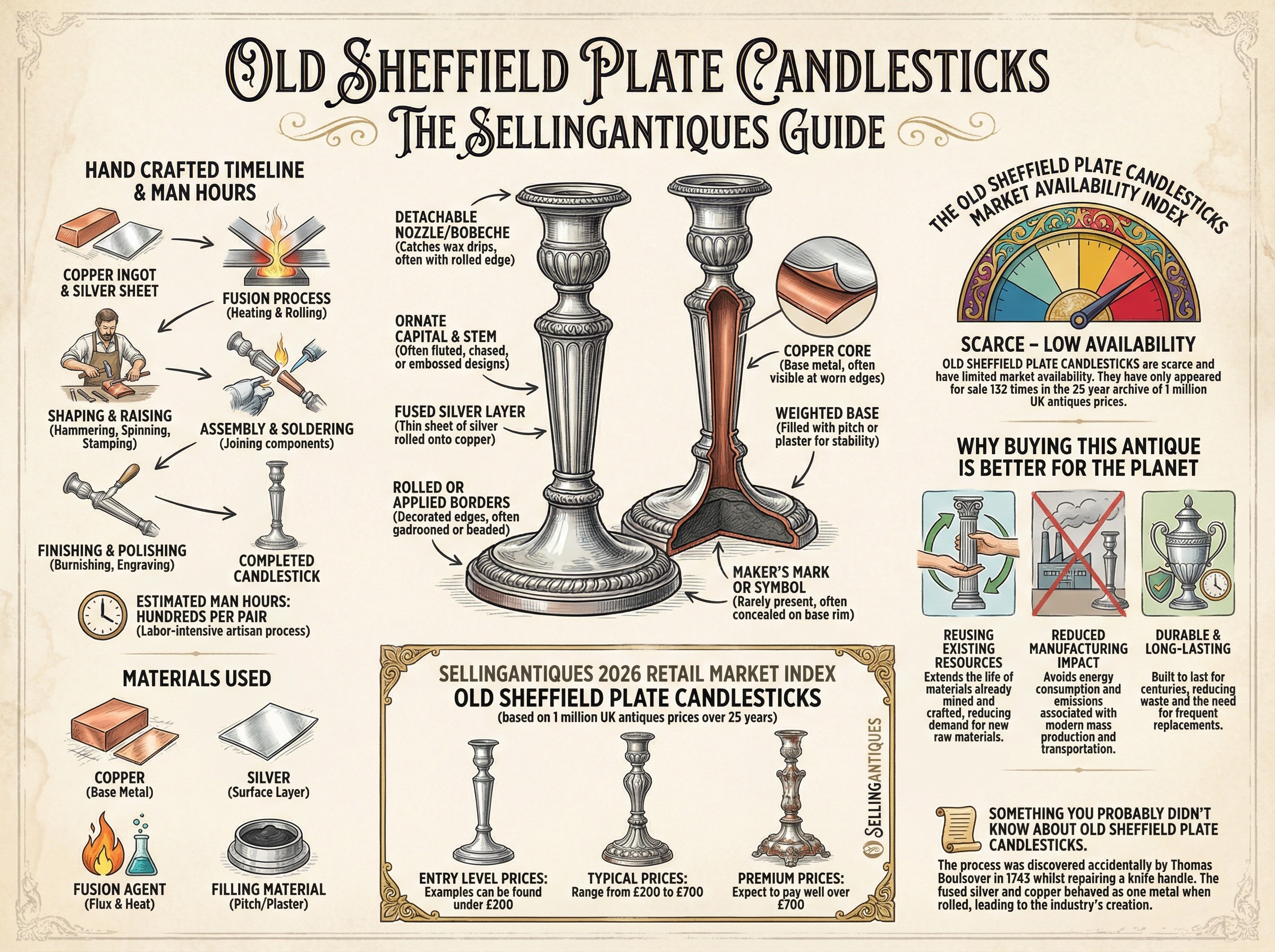 Old Sheffield Plate Candlesticks Guide Infographic