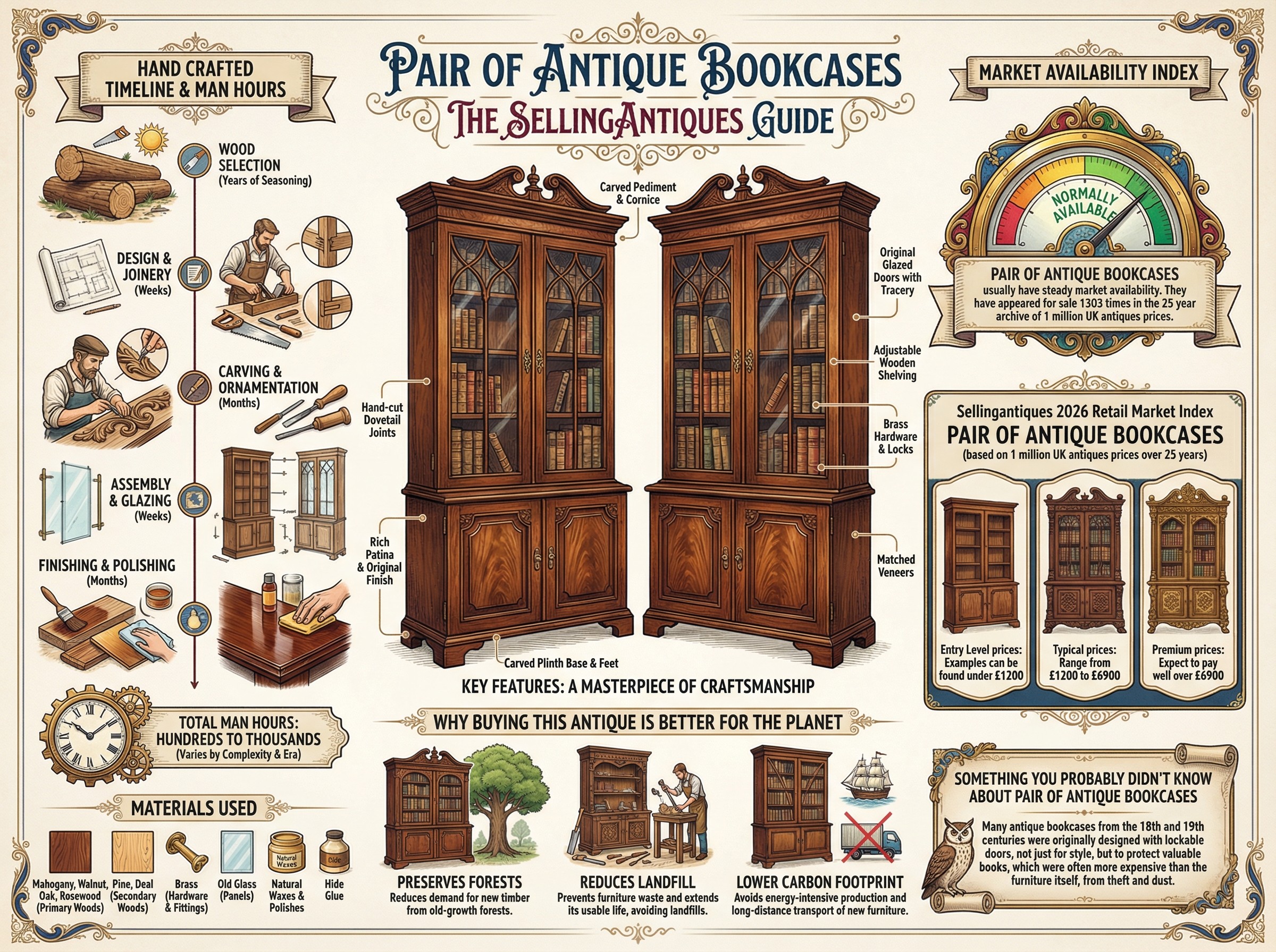 Pair Of Antique Bookcases Guide Infographic