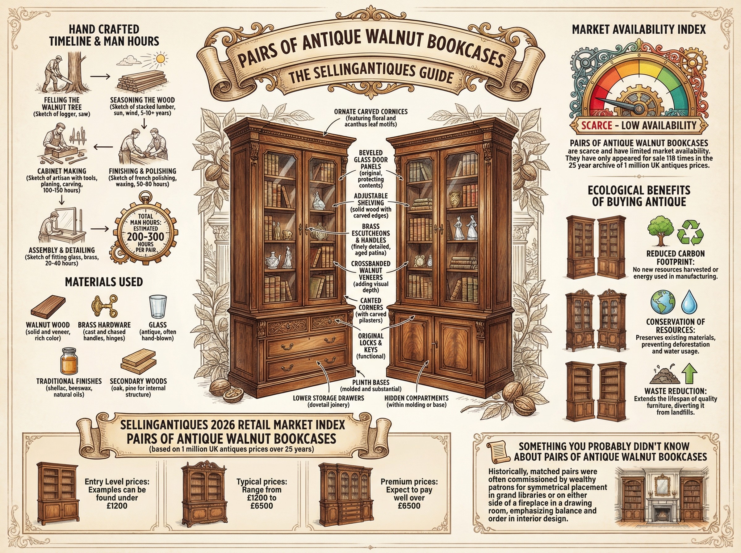 Pairs Of Antique Walnut Bookcases Guide Infographic