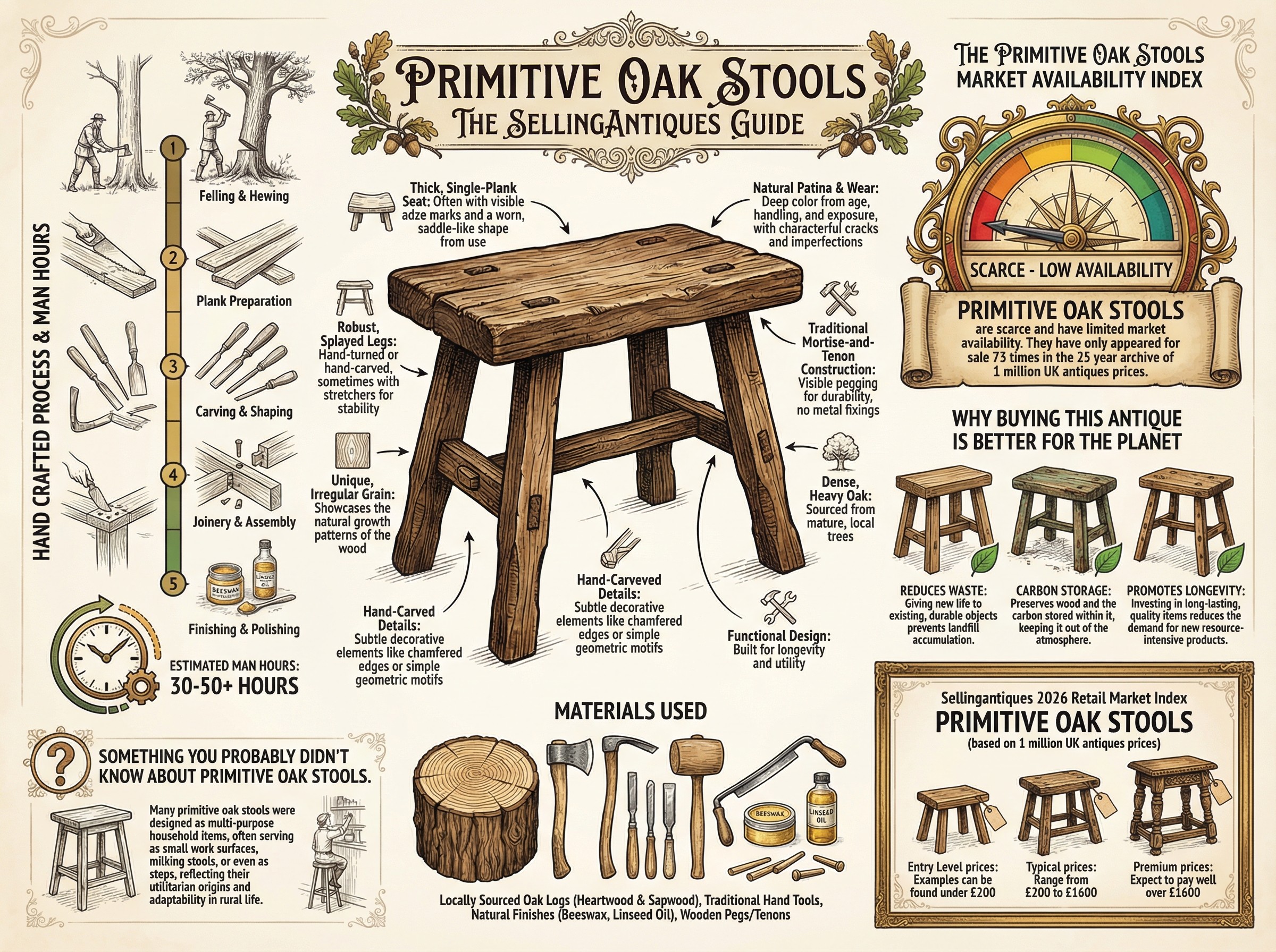 Primitive Oak Stools Guide Infographic
