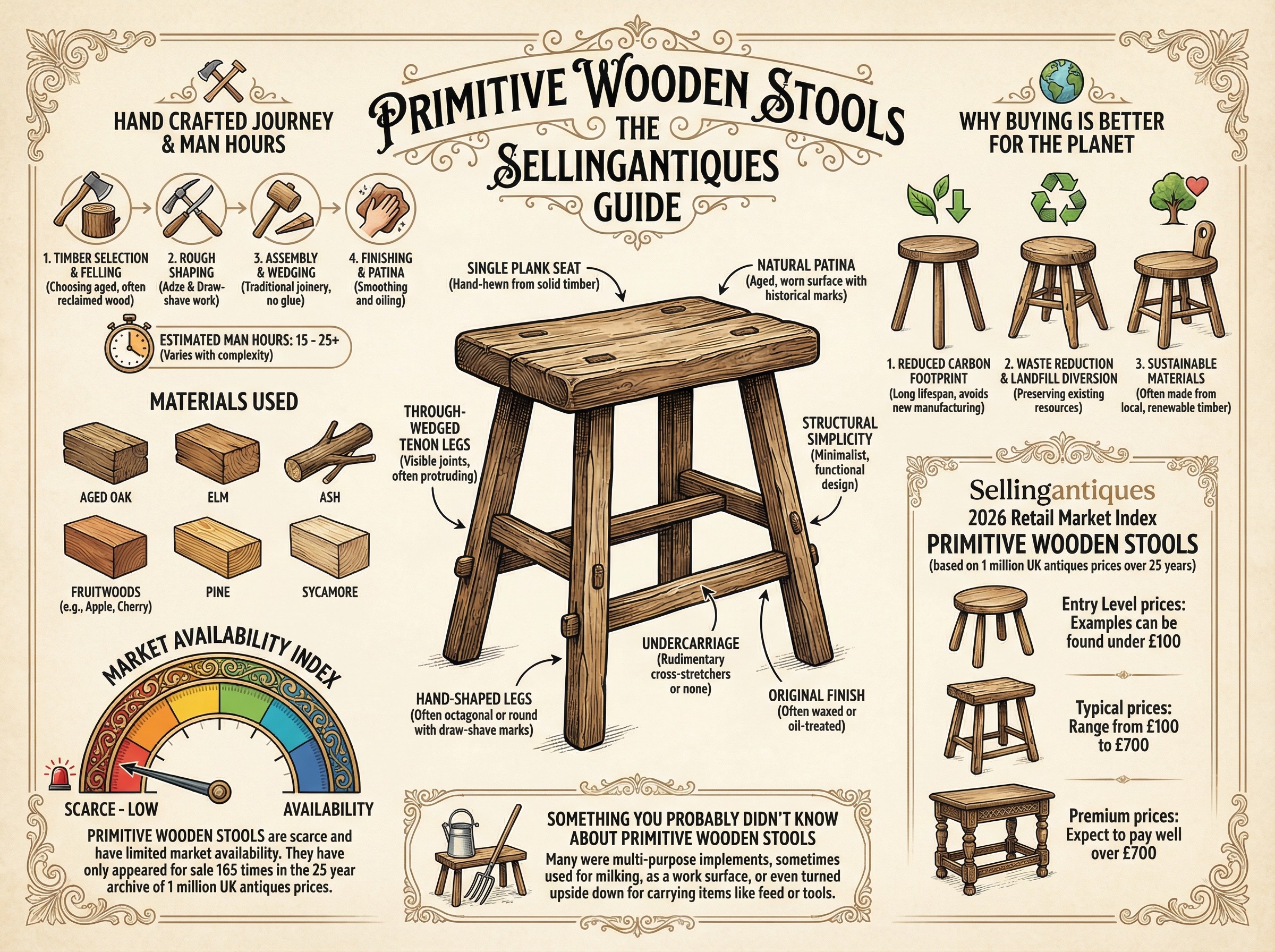 Primitive Wooden Stools Guide Infographic