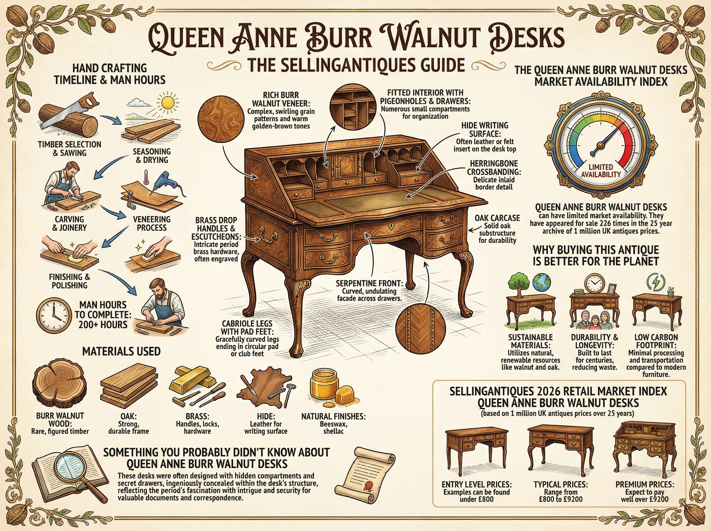 Queen Anne Burr Walnut Desks Guide Infographic