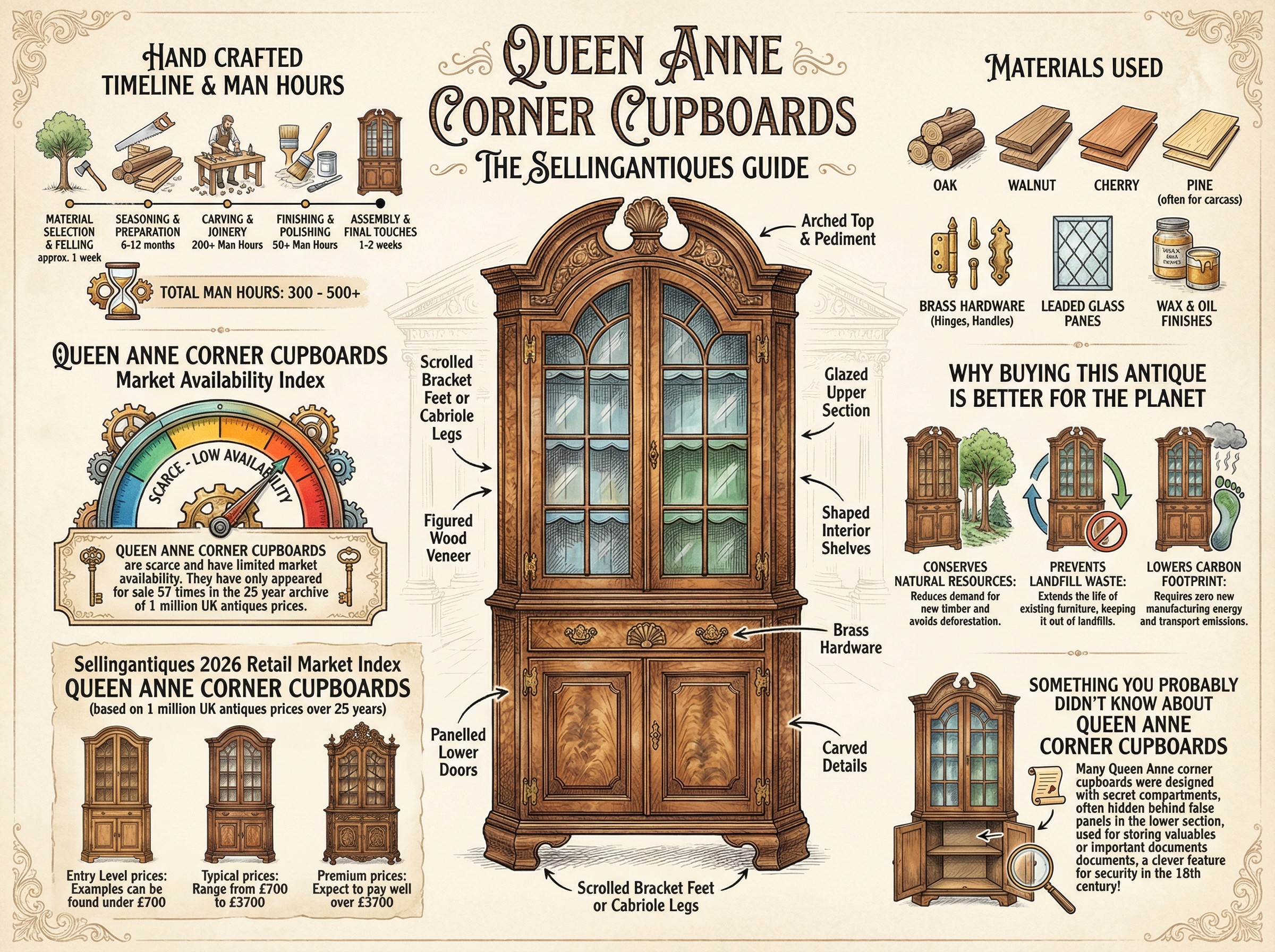 Queen Anne Corner Cupboards Guide Infographic