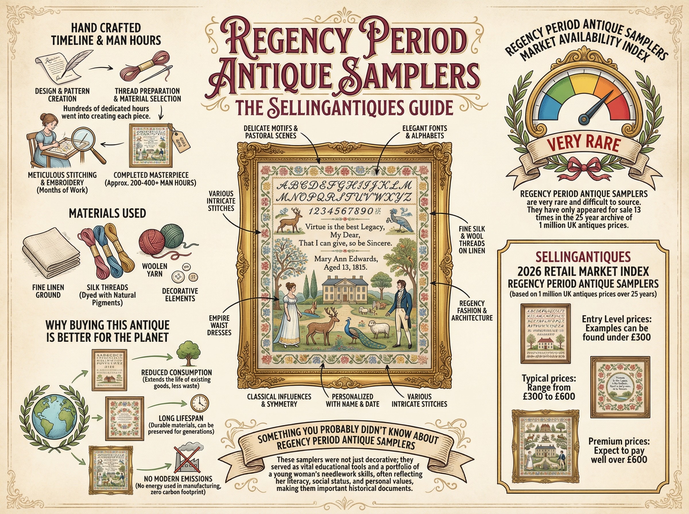 Regency Period Antique Samplers Guide Infographic