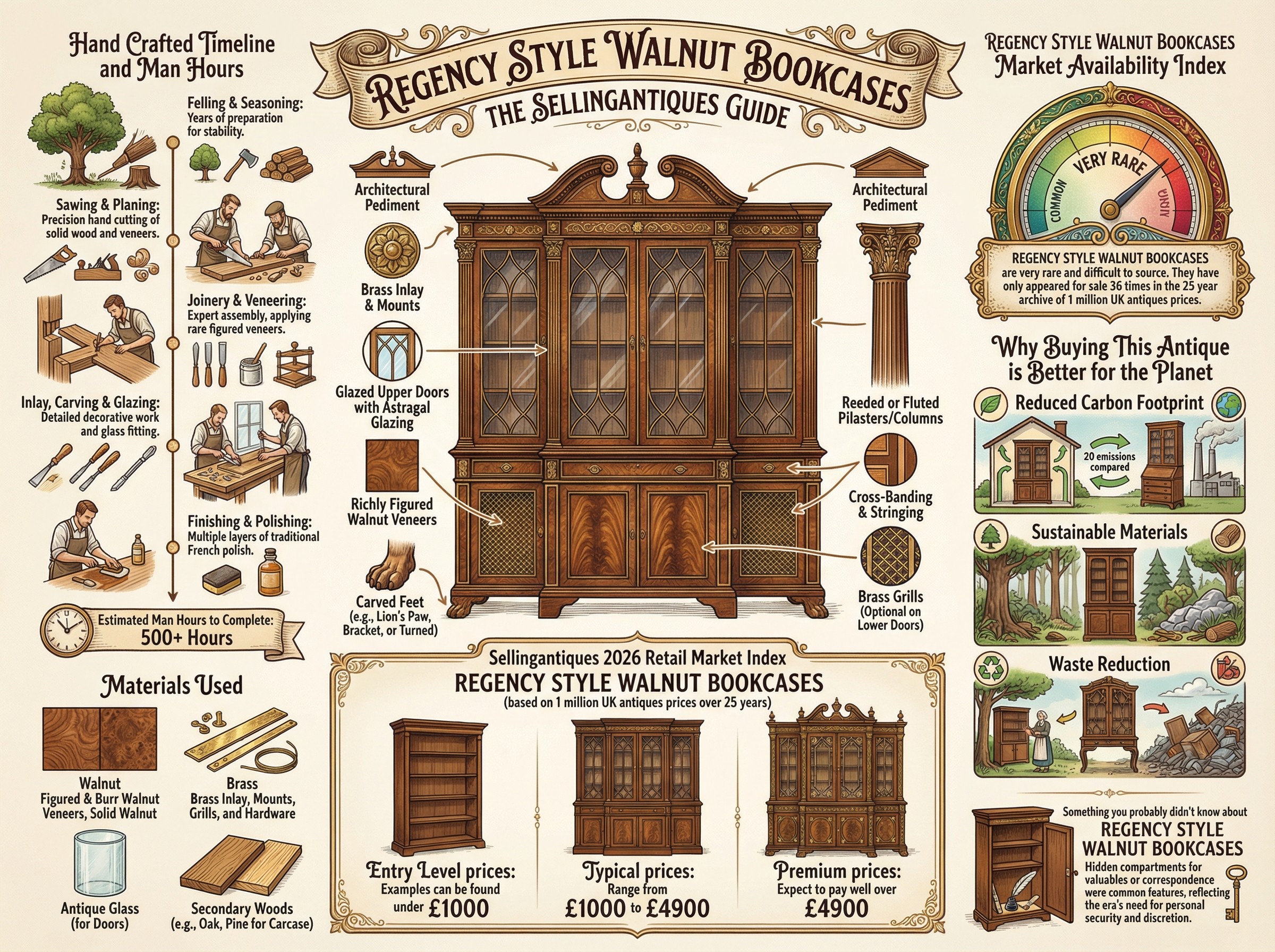 Regency Style Walnut Bookcases Guide Infographic