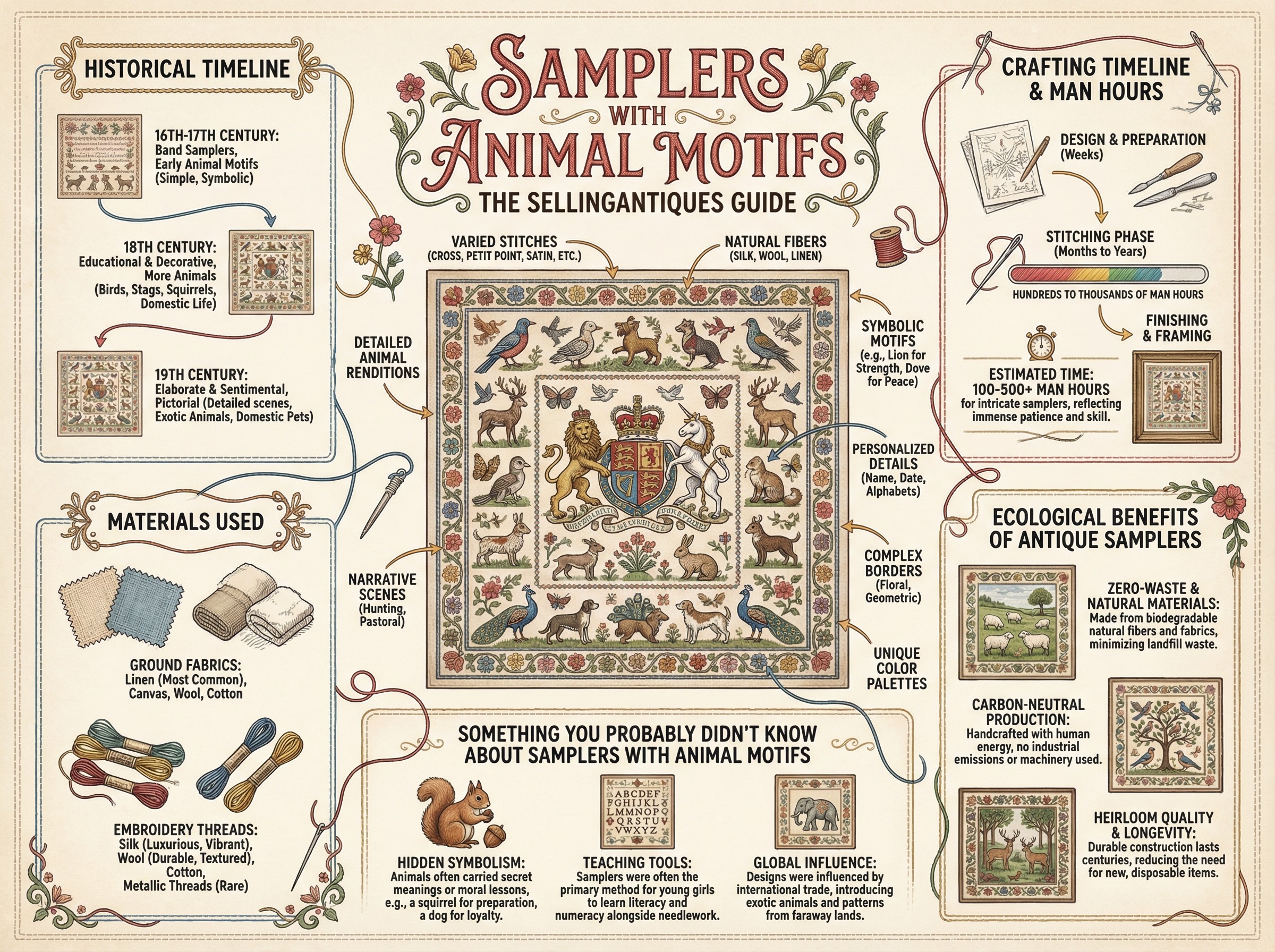Samplers With Animal Motifs Guide Infographic