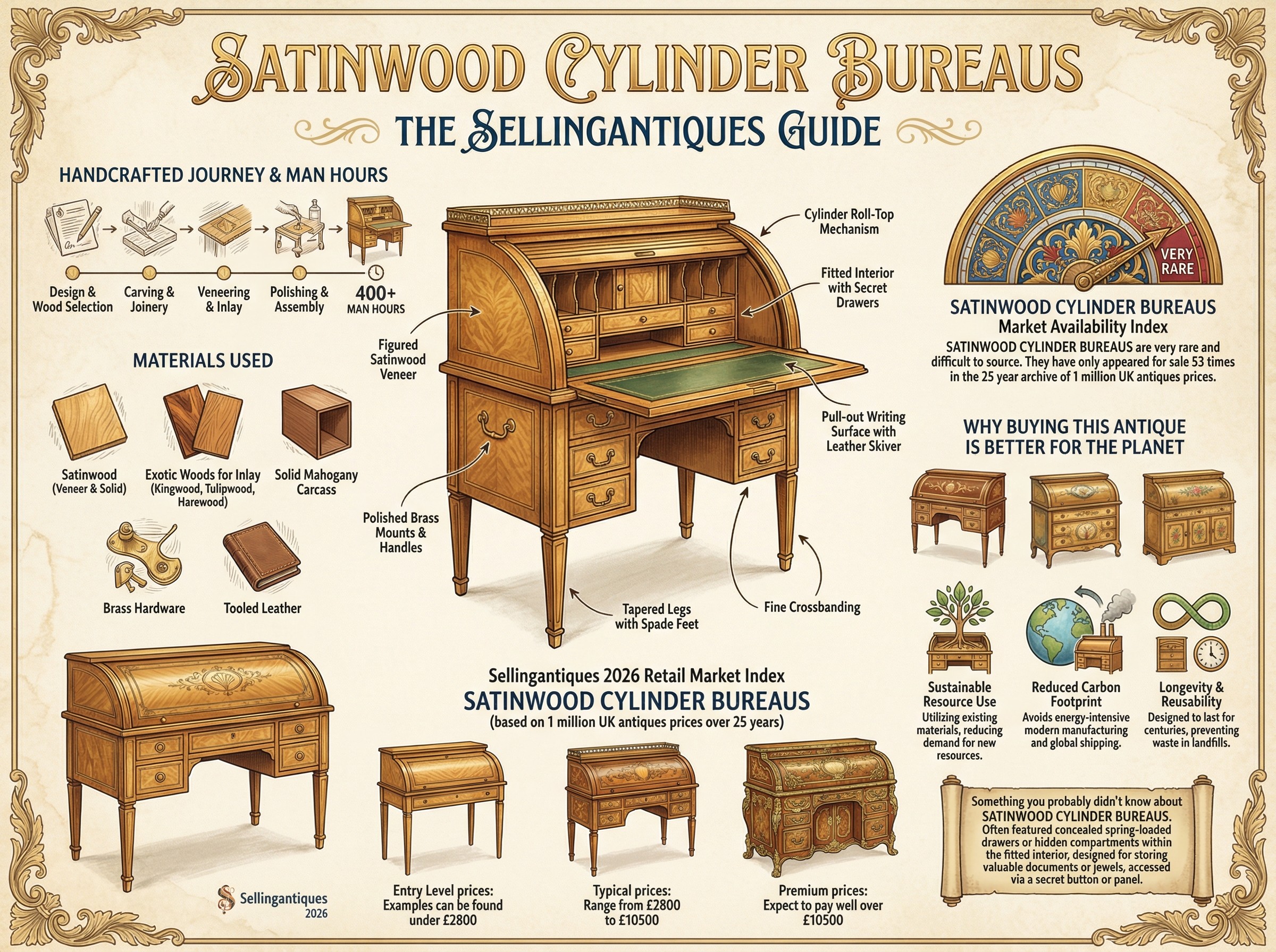 Satinwood Cylinder Bureaus Guide Infographic