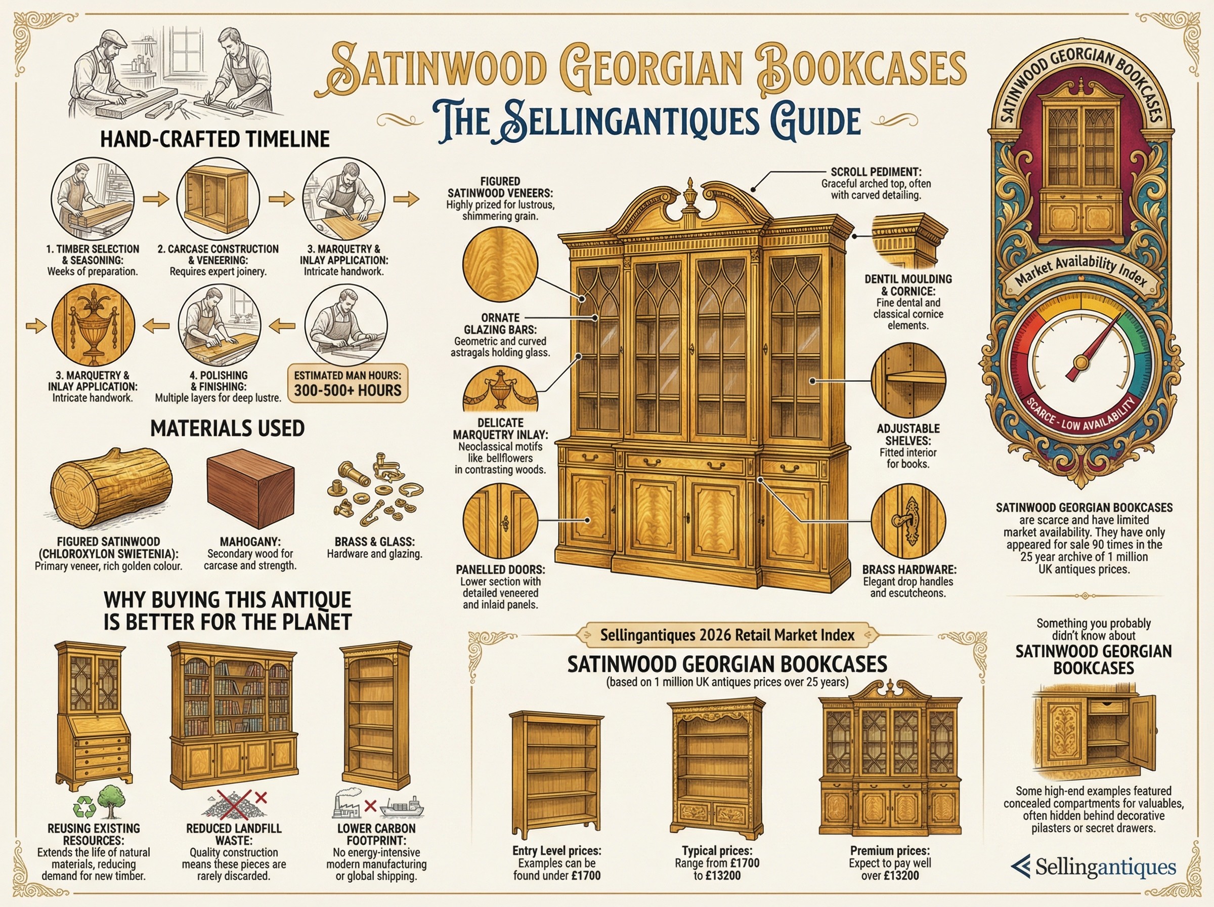 Satinwood Georgian Bookcases Guide Infographic