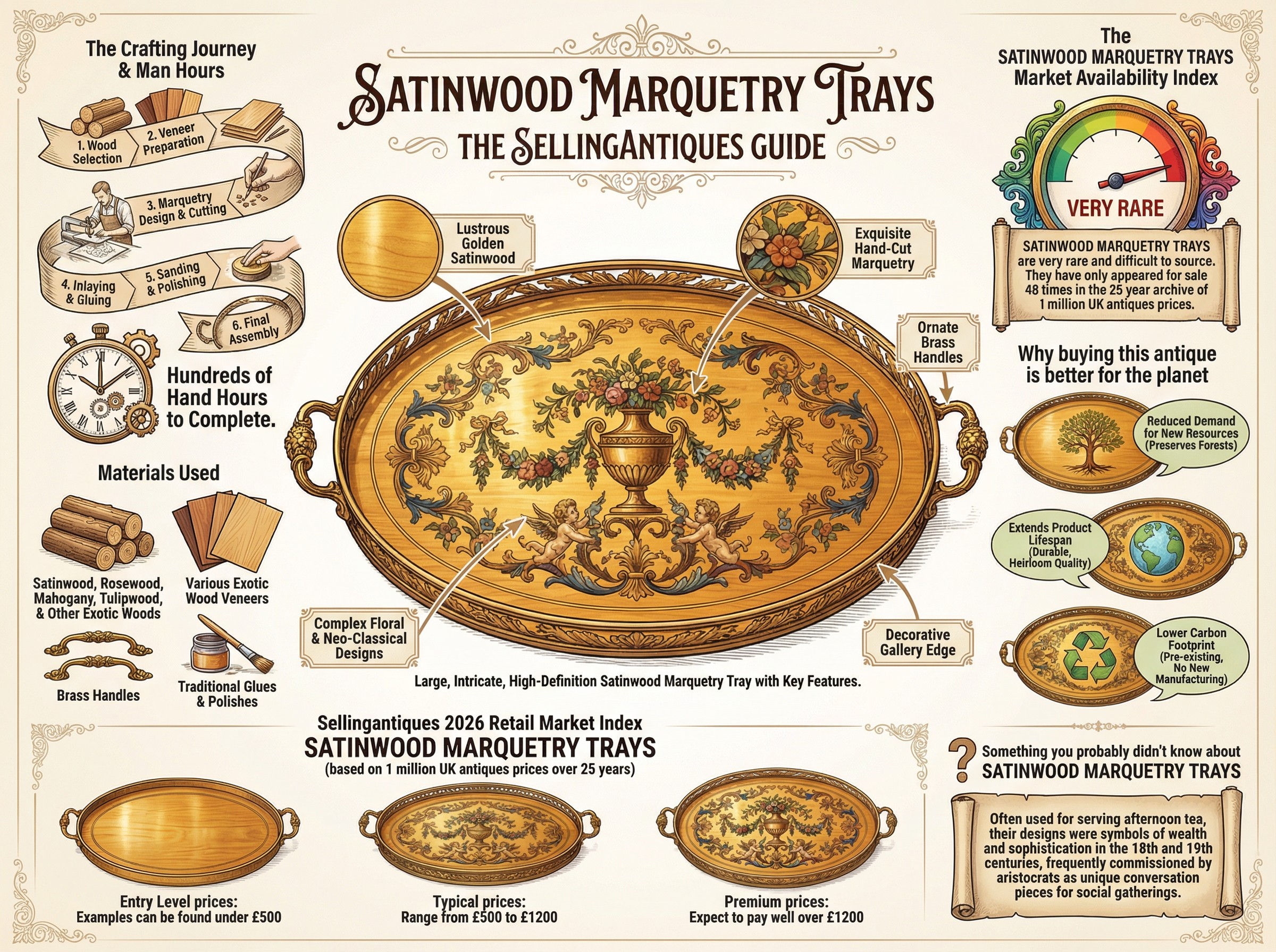 Satinwood Marquetry Trays Guide Infographic