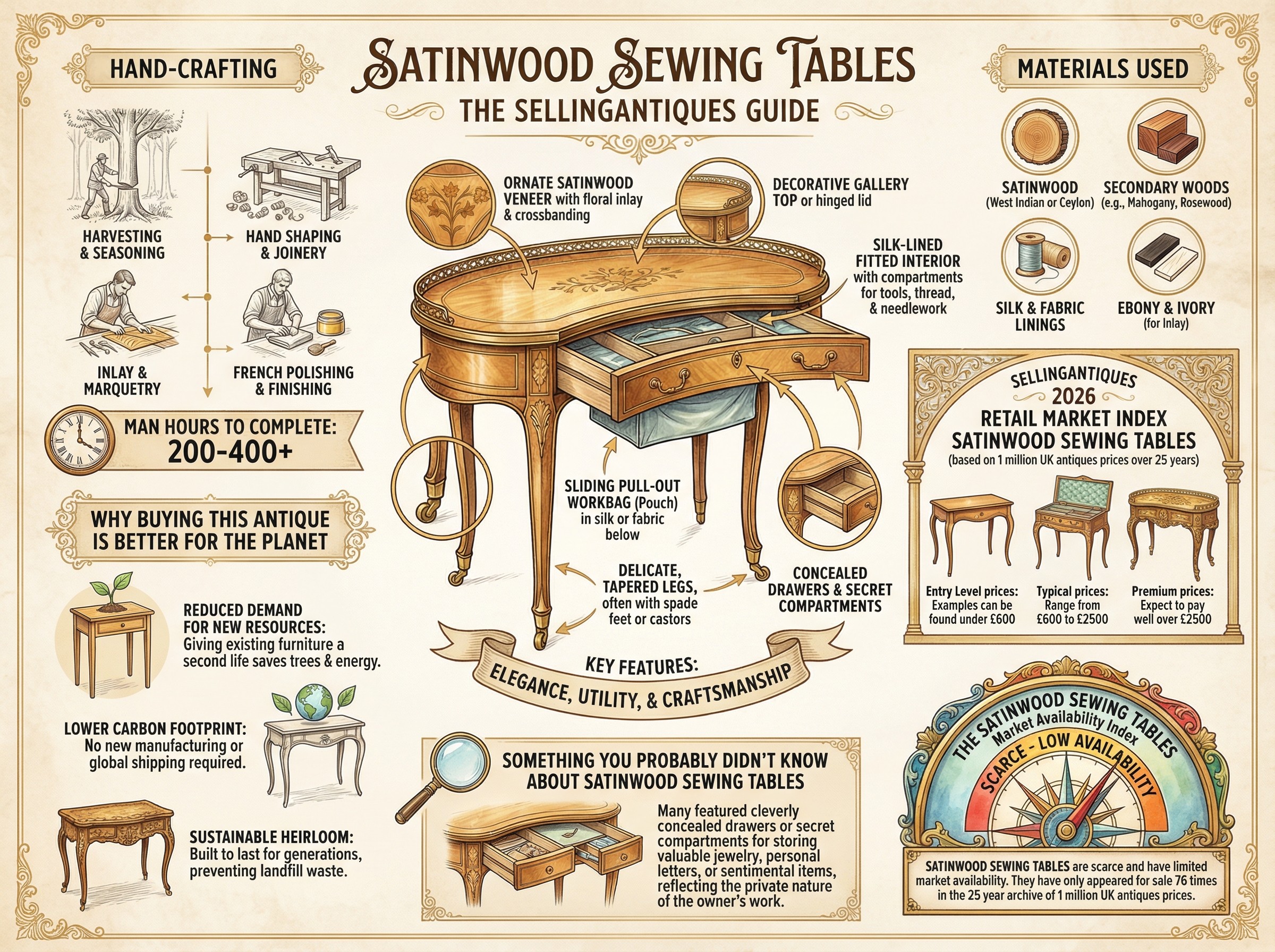 Satinwood Sewing Tables Guide Infographic