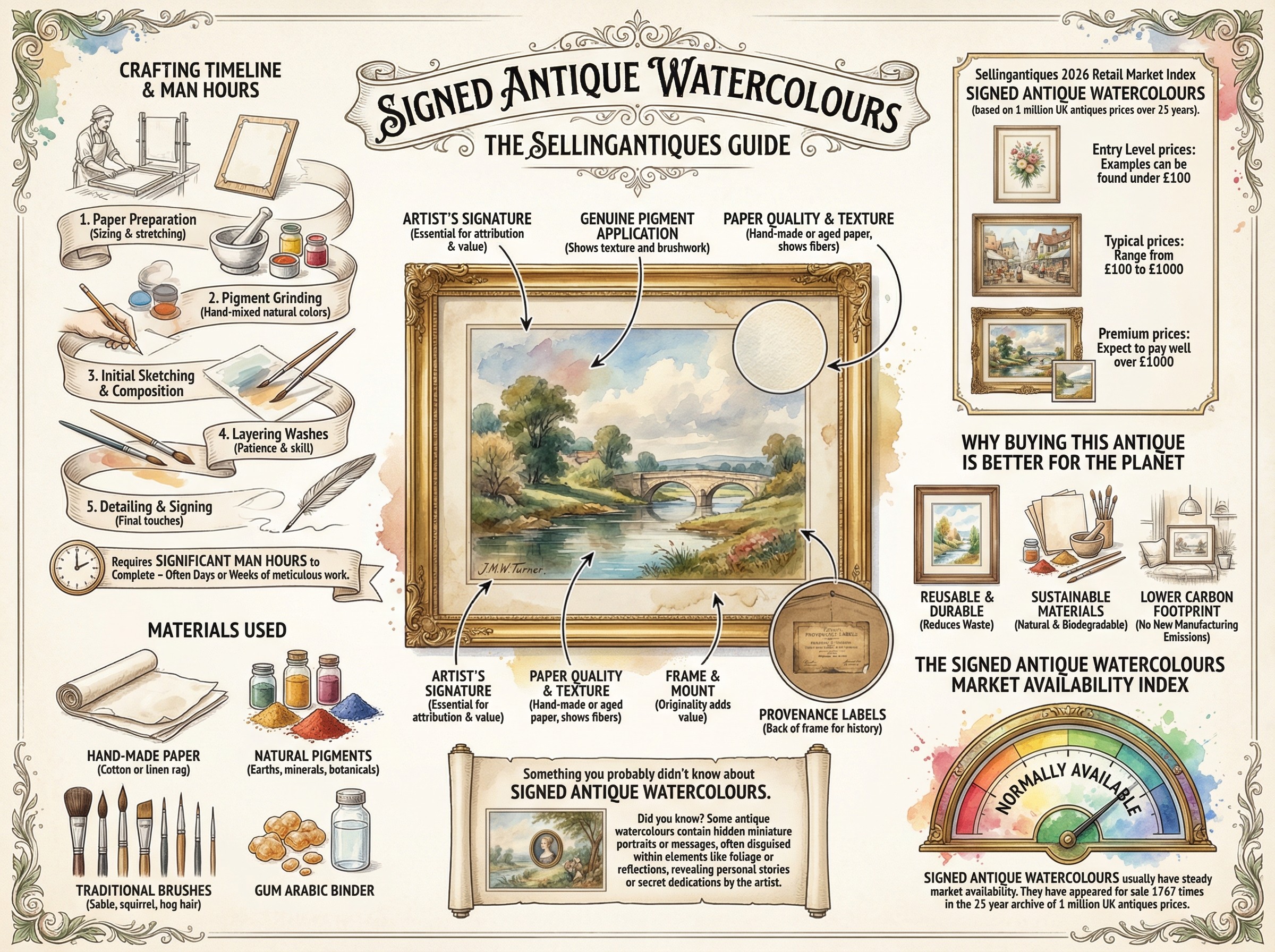 Signed Antique Watercolours Guide Infographic