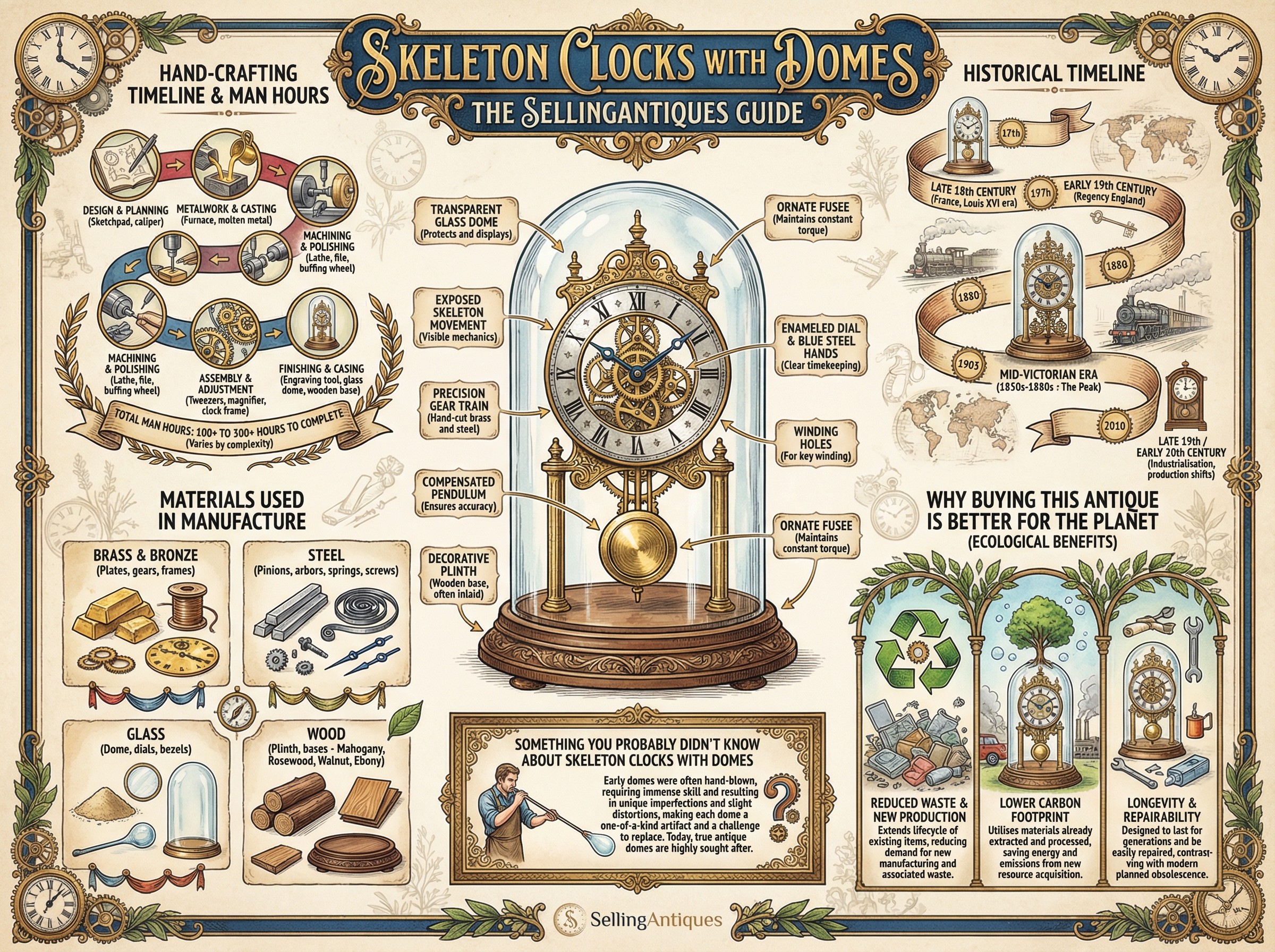 Skeleton Clocks With Domes Guide Infographic