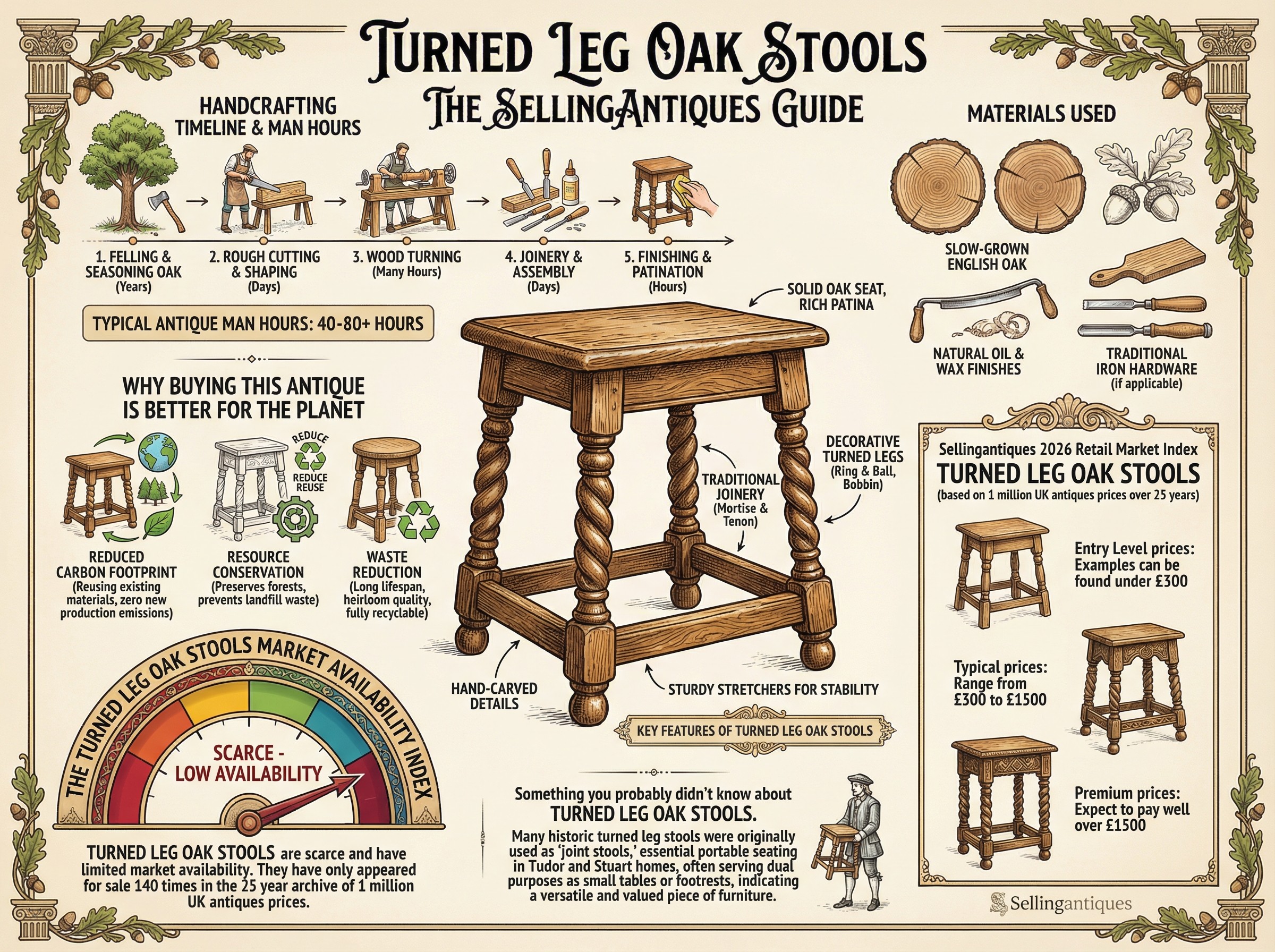 Turned Leg Oak Stools Guide Infographic