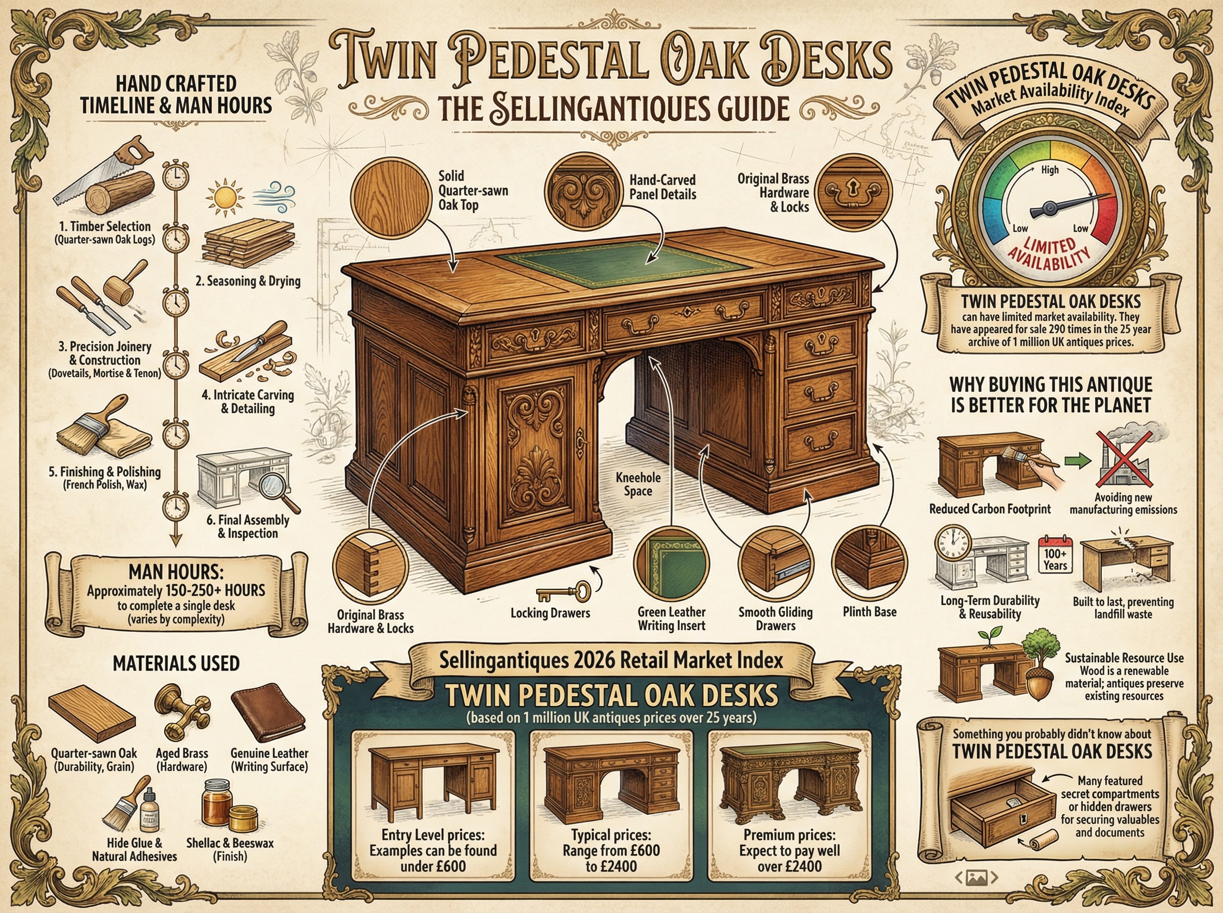 Twin Pedestal Oak Desks Guide Infographic
