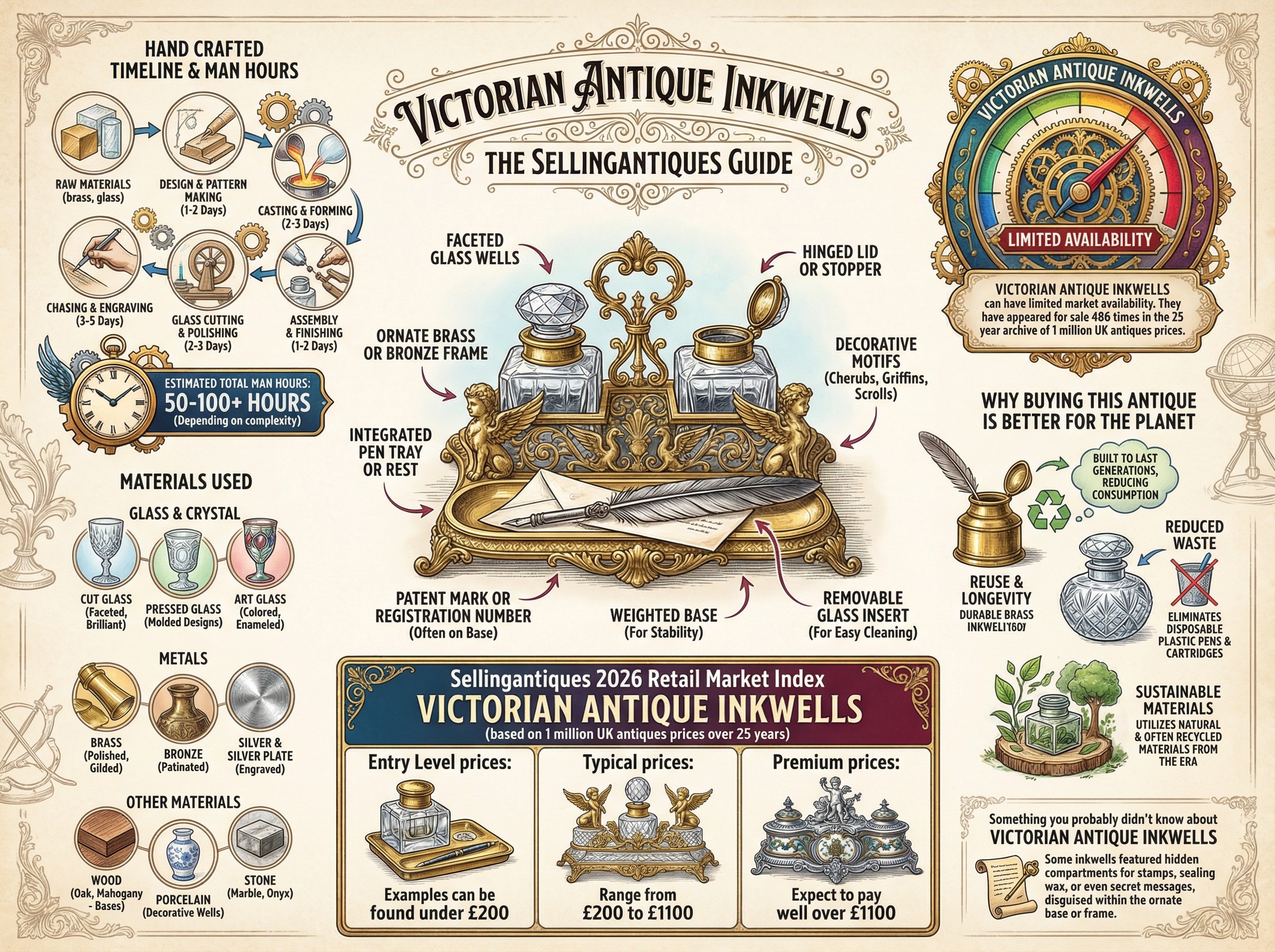 Victorian Antique Inkwells Guide Infographic