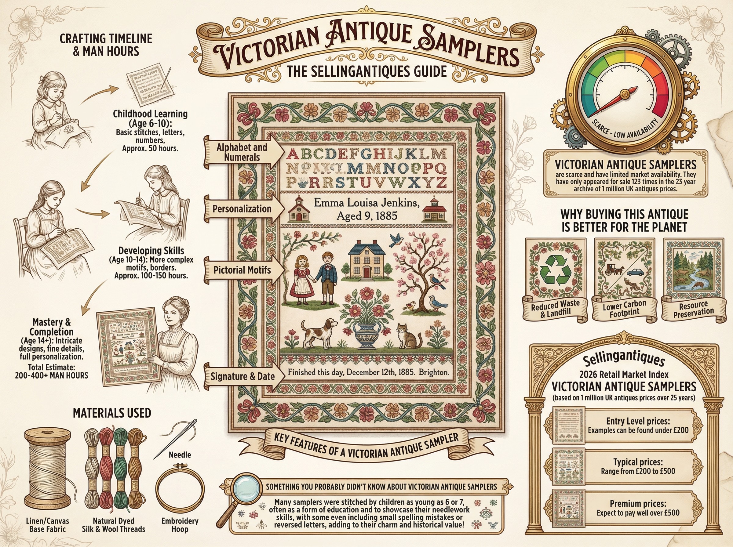Victorian Antique Samplers Guide Infographic