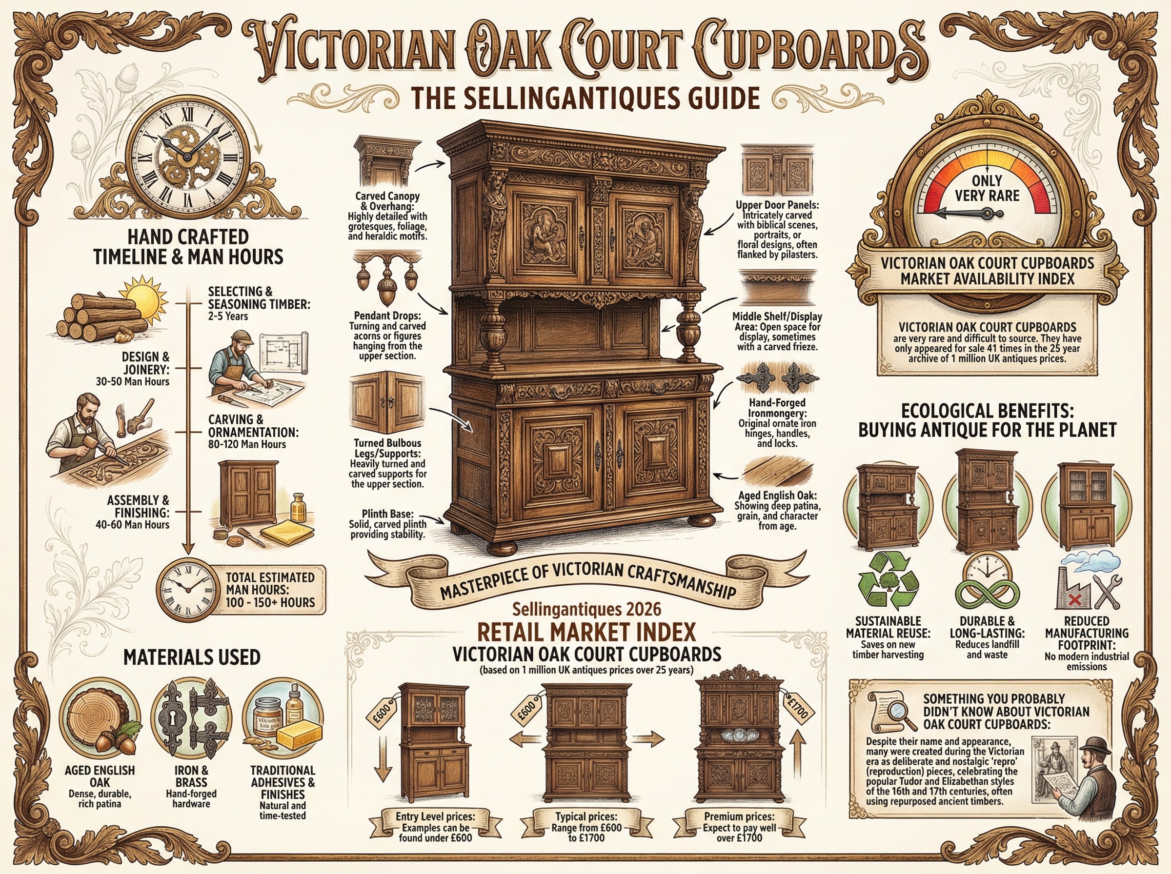 Victorian Oak Court Cupboards Guide Infographic
