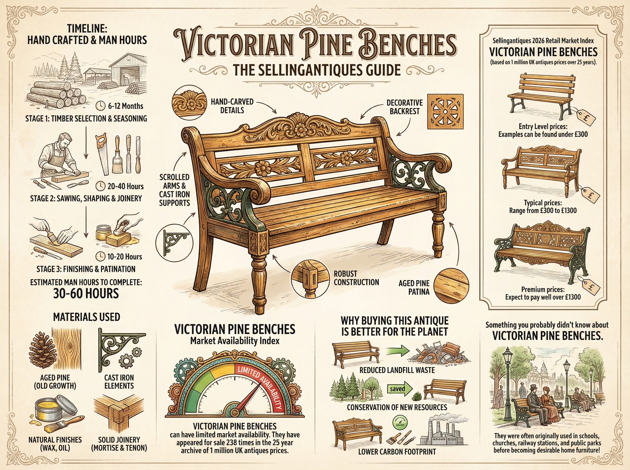 Victorian Pine Benches Guide Infographic