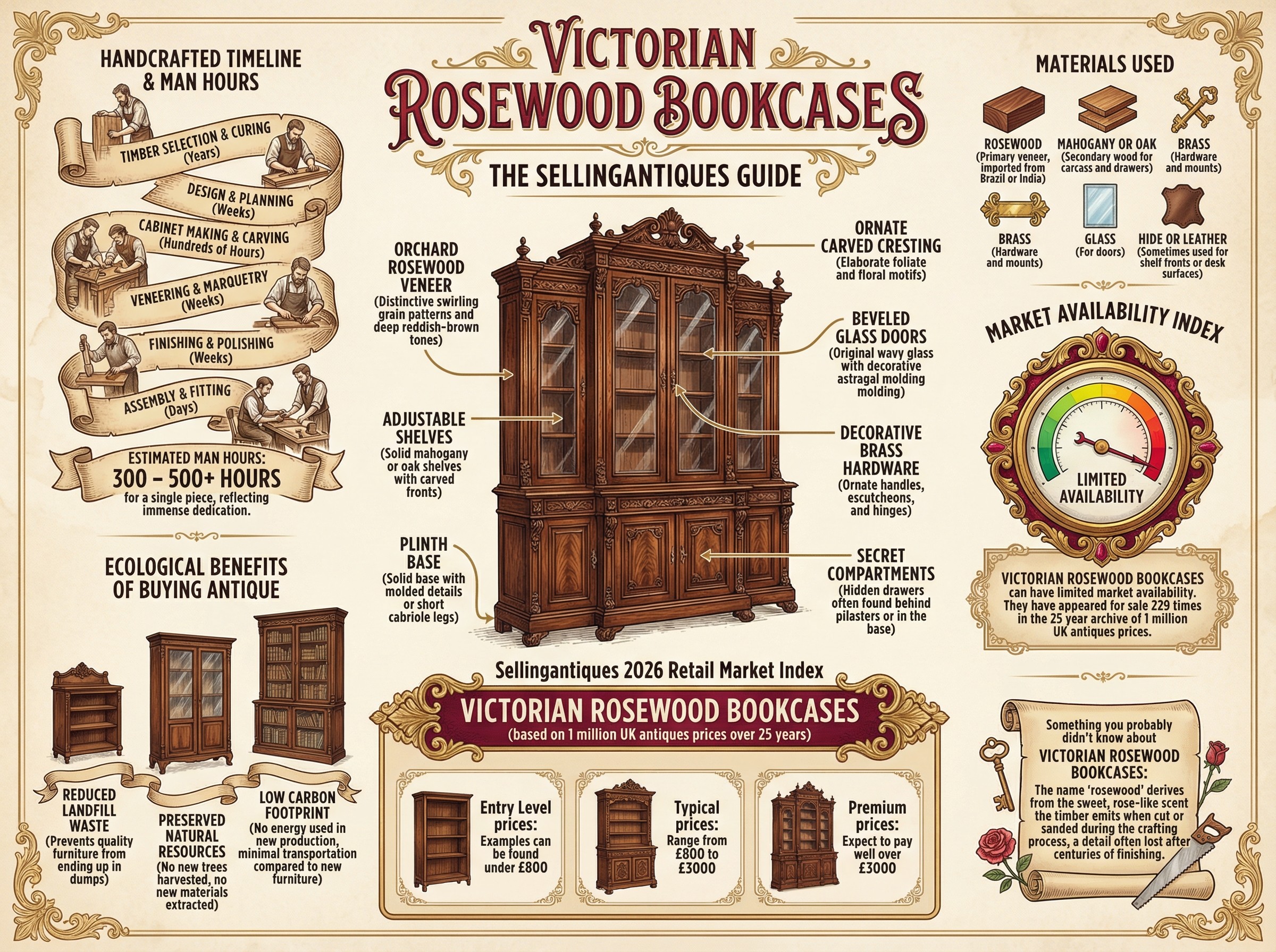 Victorian Rosewood Bookcases Guide Infographic