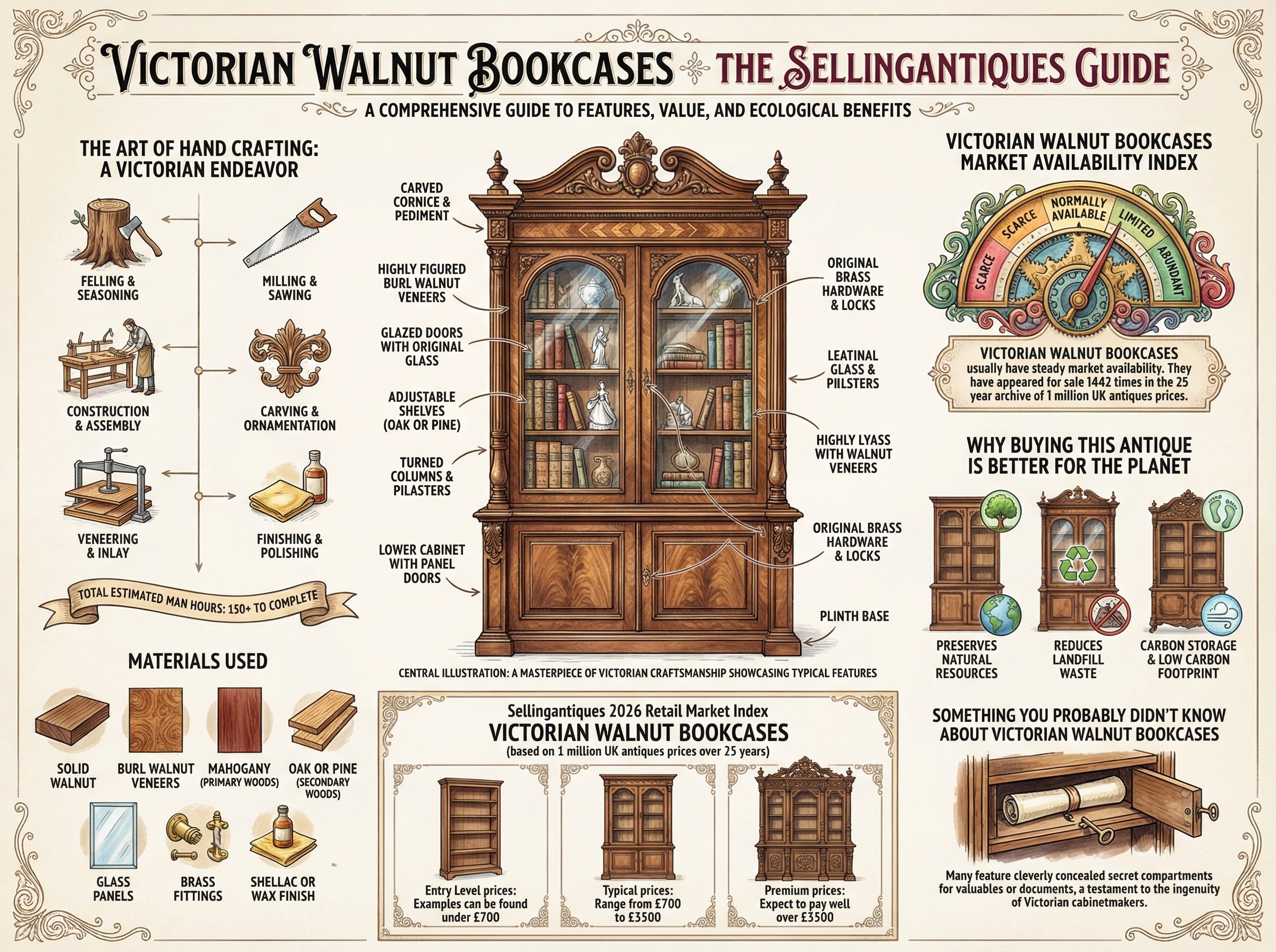 Victorian Walnut Bookcases Guide Infographic