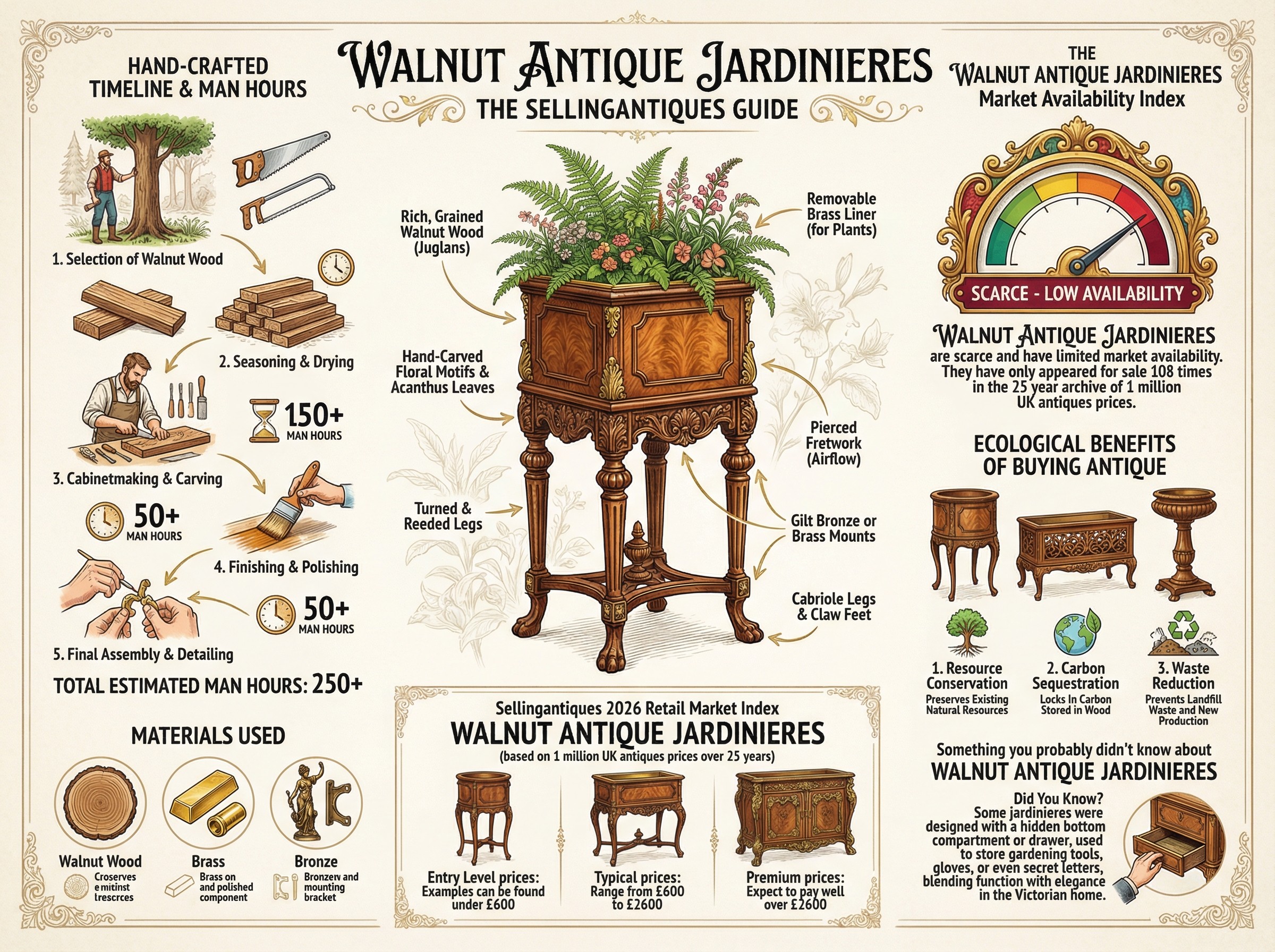 Walnut Antique Jardinieres Guide Infographic