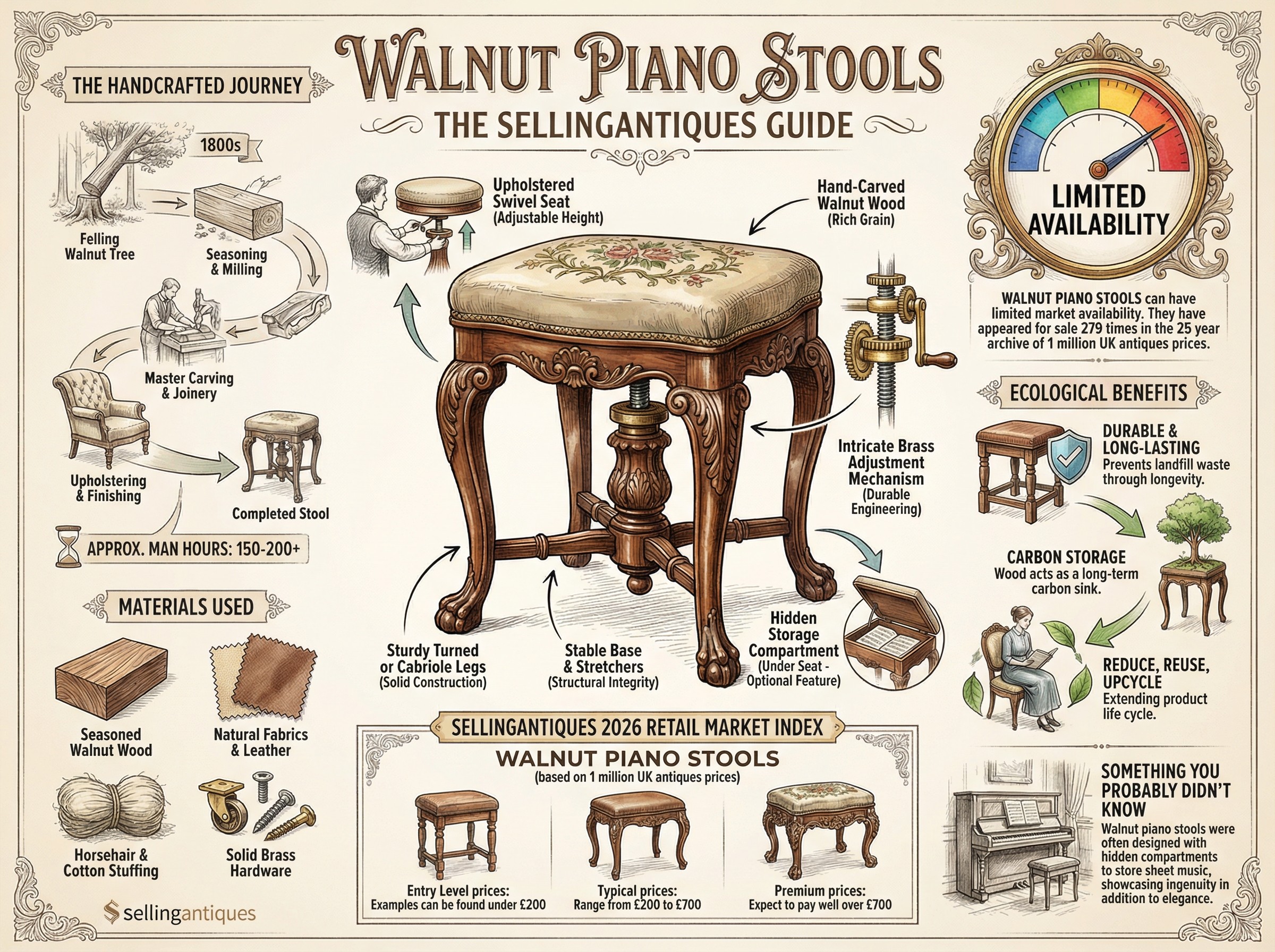 Walnut Piano Stools Guide Infographic