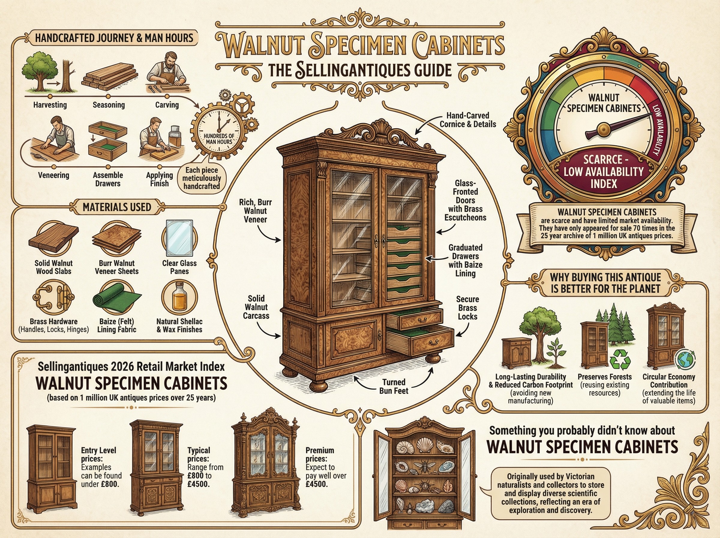 Walnut Specimen Cabinets Guide Infographic